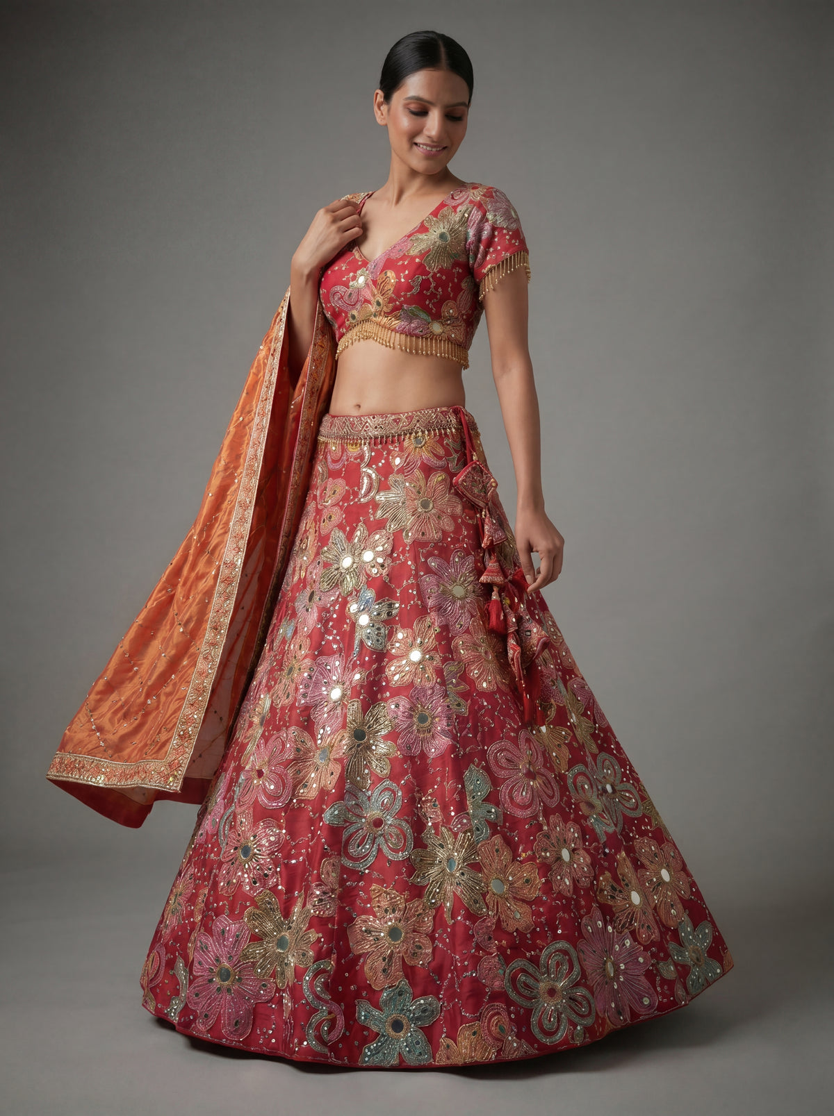 Rani Pink Viscose Mirror Sequins Wedding Lehenga Choli Set