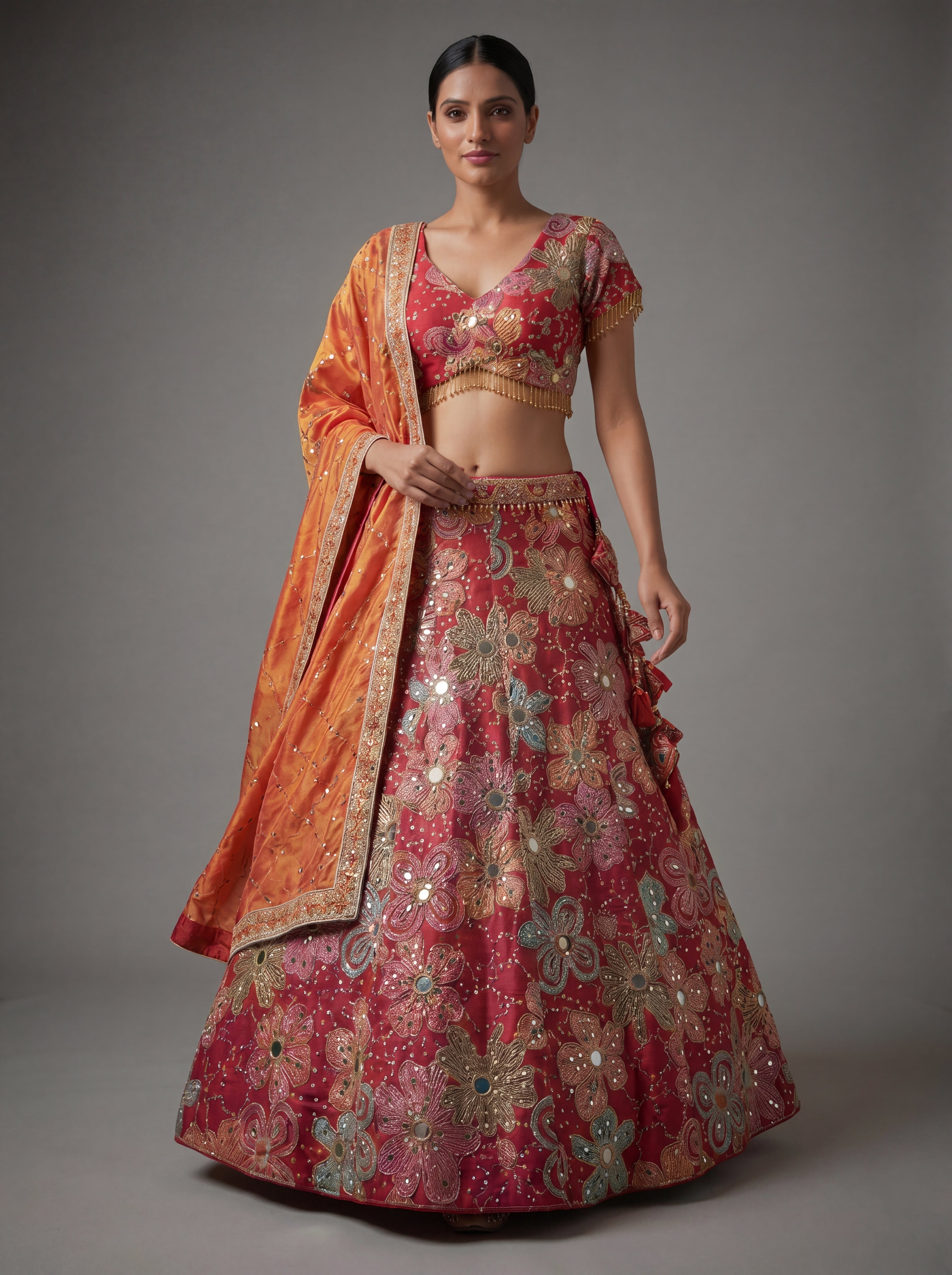 Rani Pink Viscose Mirror Sequins Wedding Lehenga Choli Set