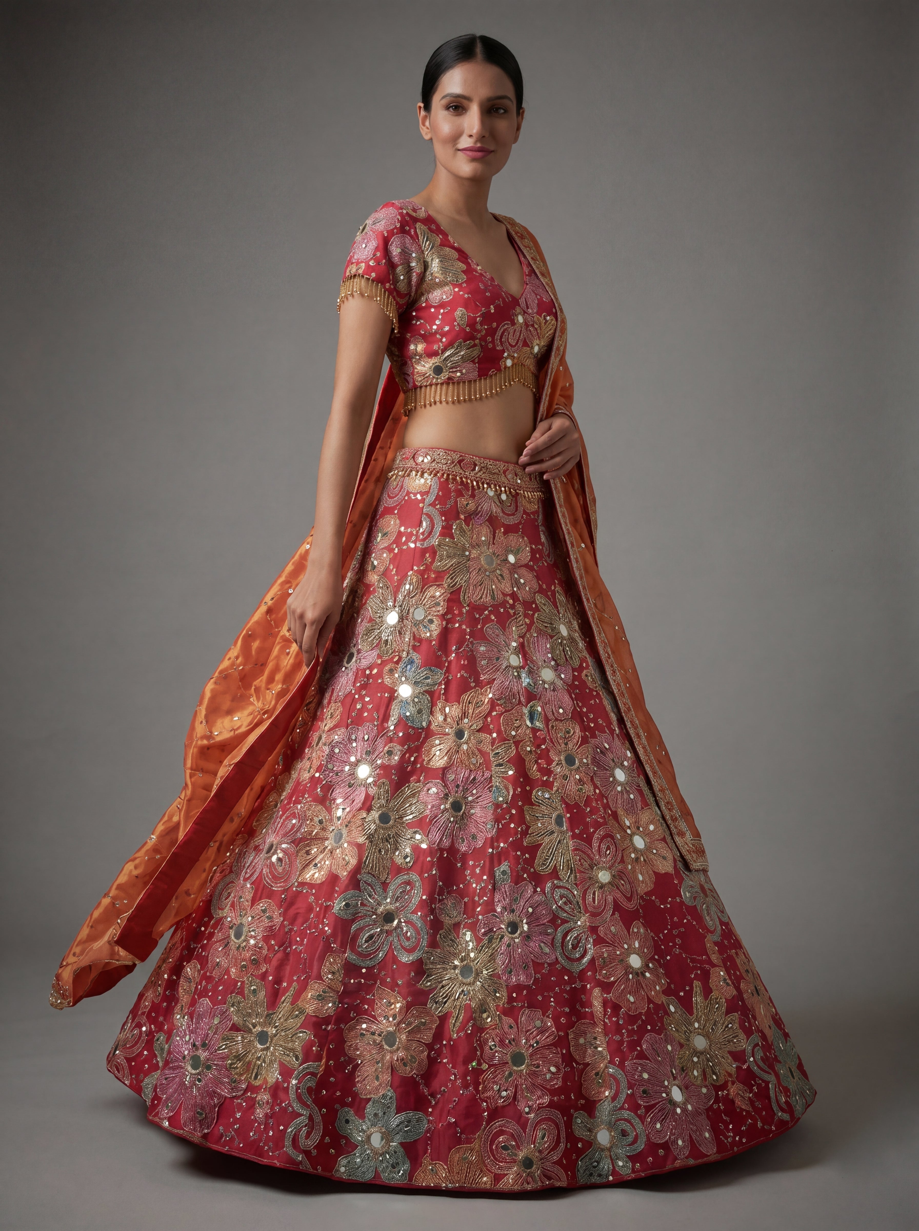 Rani Pink Viscose Mirror Sequins Wedding Lehenga Choli Set
