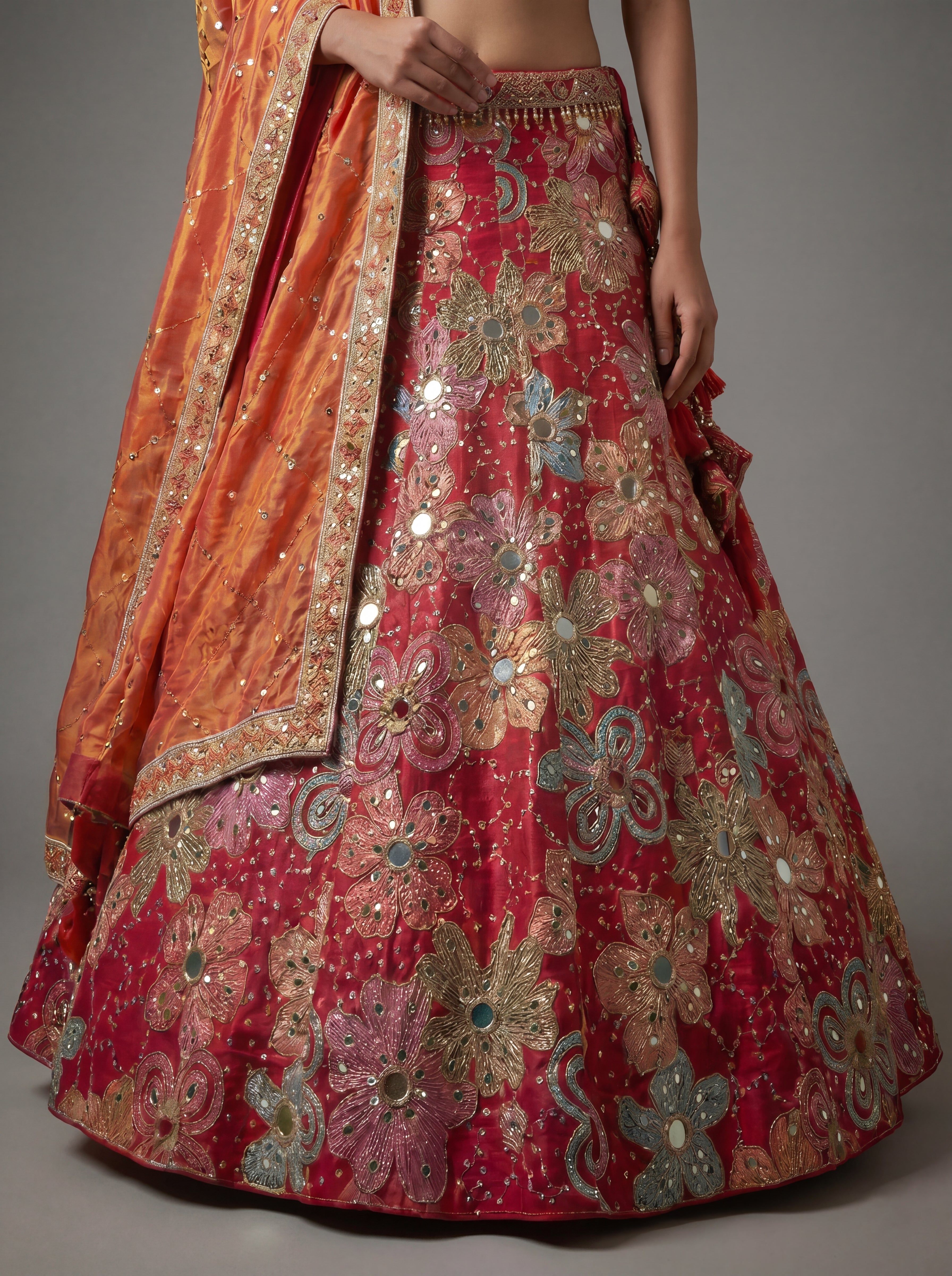 Rani Pink Viscose Mirror Sequins Wedding Lehenga Choli Set