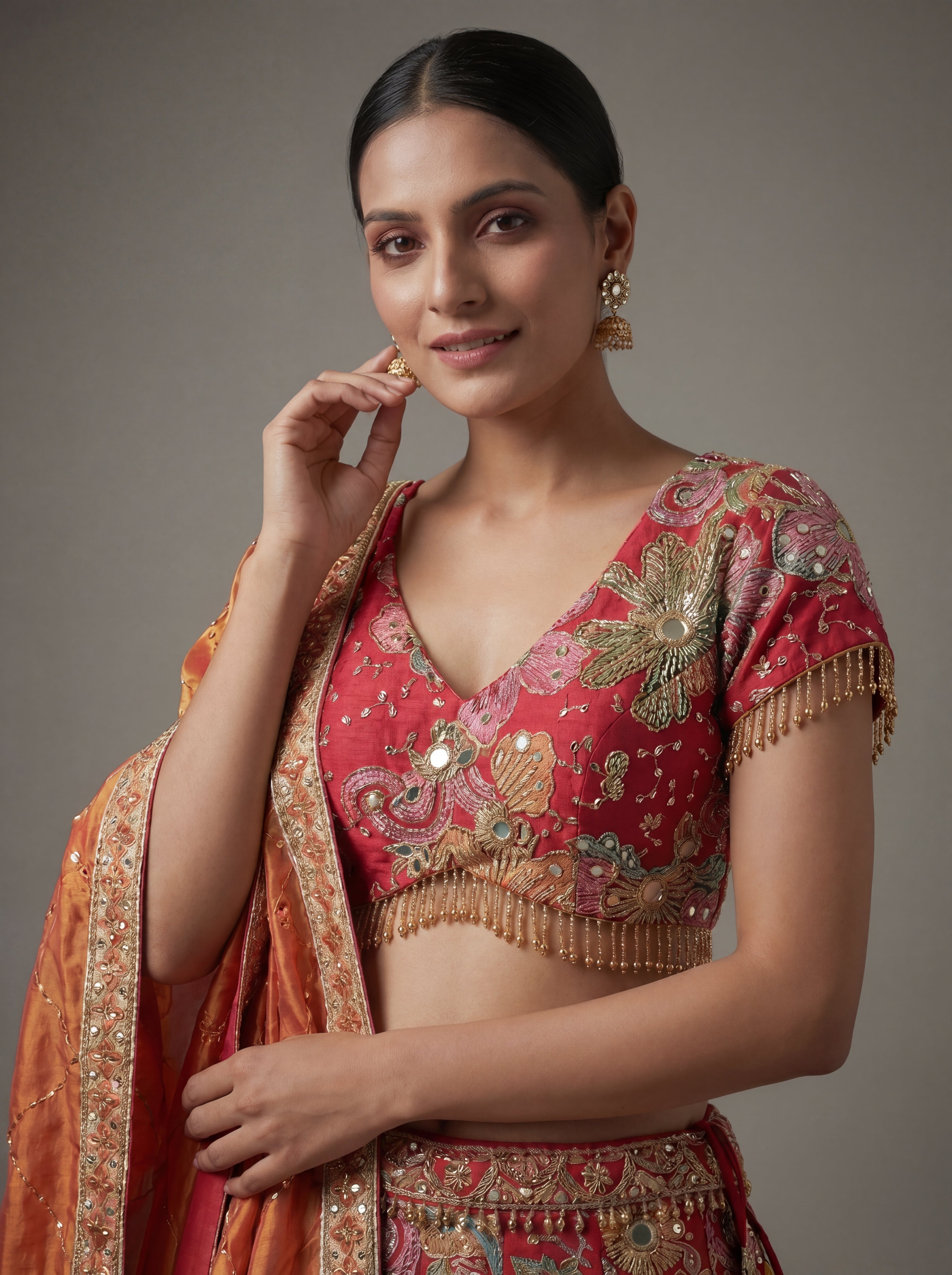 Rani Pink Viscose Mirror Sequins Wedding Lehenga Choli Set