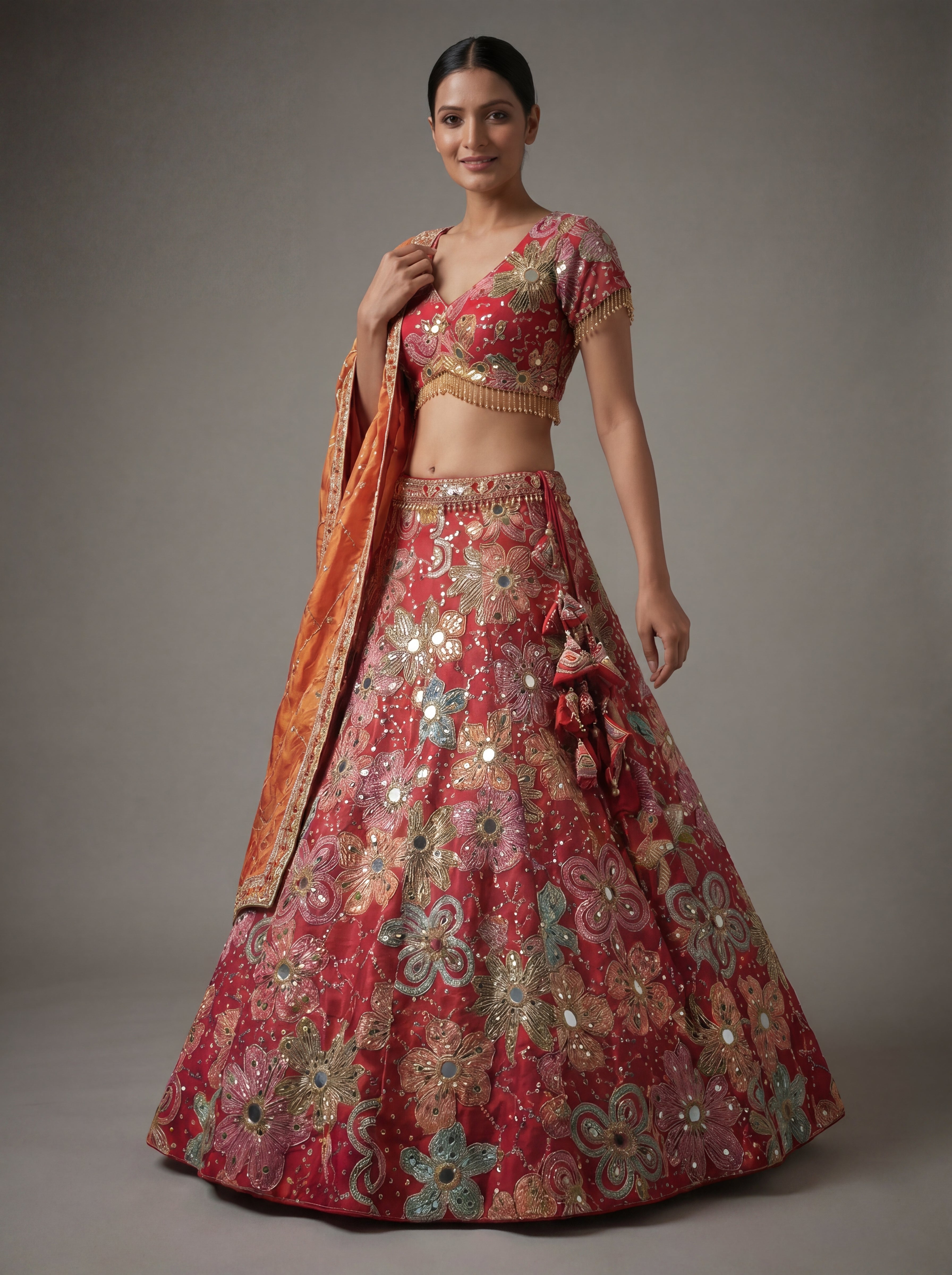 Rani Pink Viscose Mirror Sequins Wedding Lehenga Choli Set
