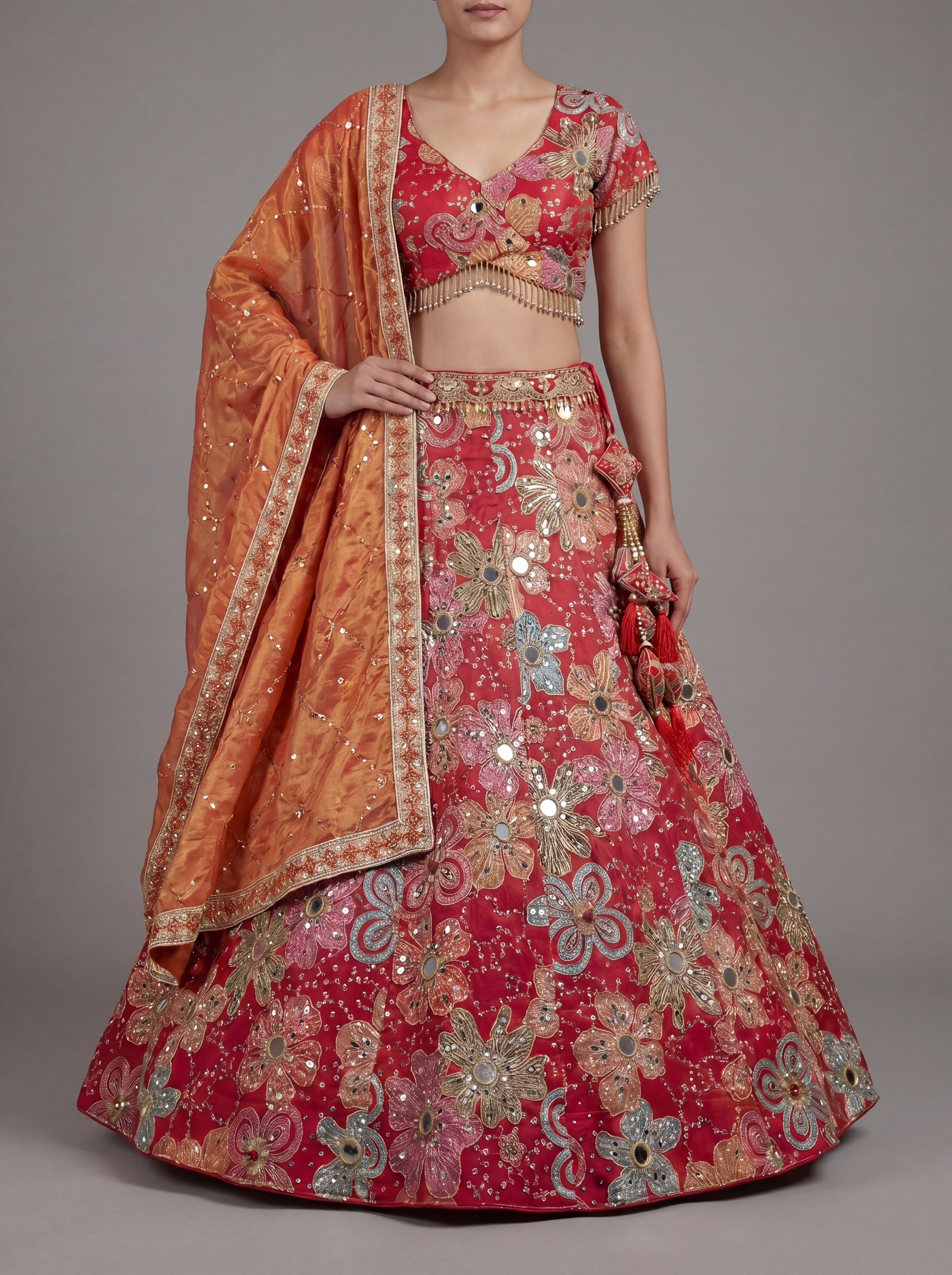 Rani Pink Viscose Mirror Sequins Wedding Lehenga Choli Set