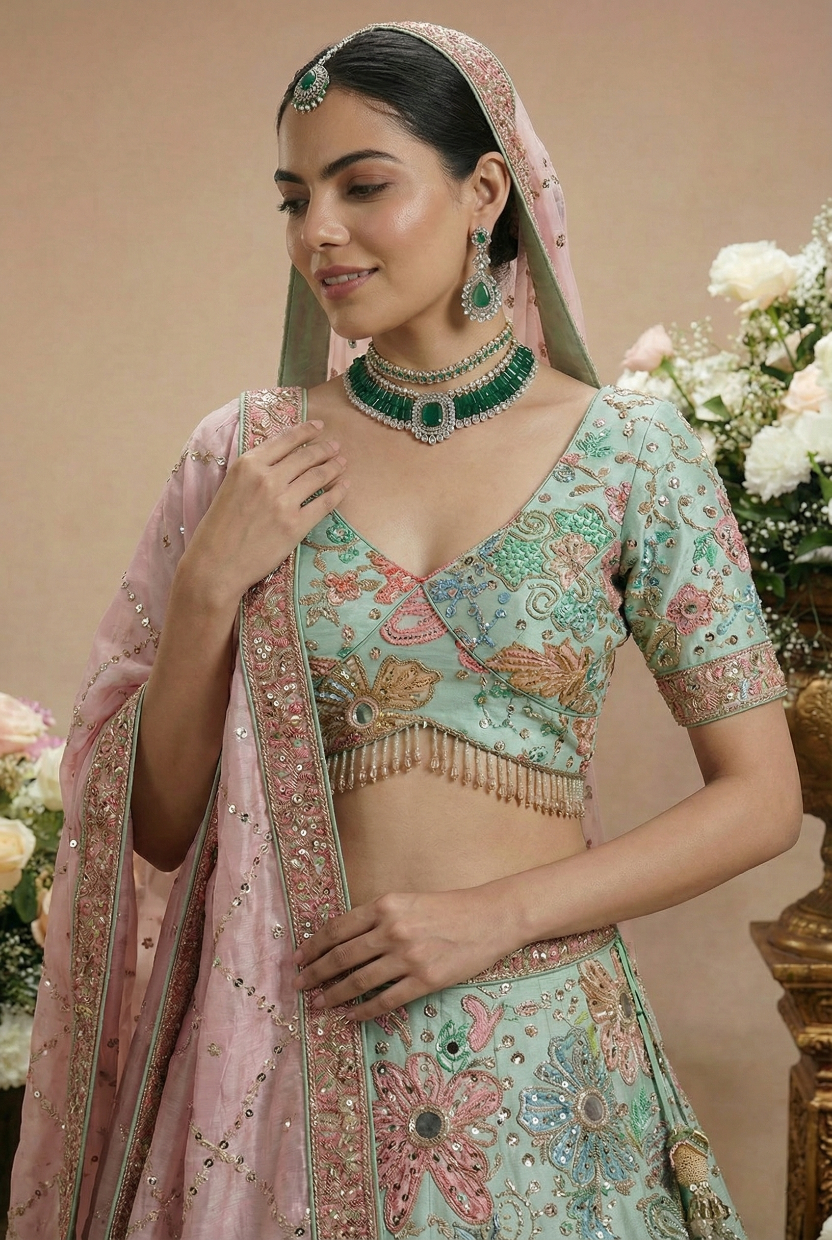 Rose Deep Viscose Mirror Sequins Bridal Lehenga Choli Set