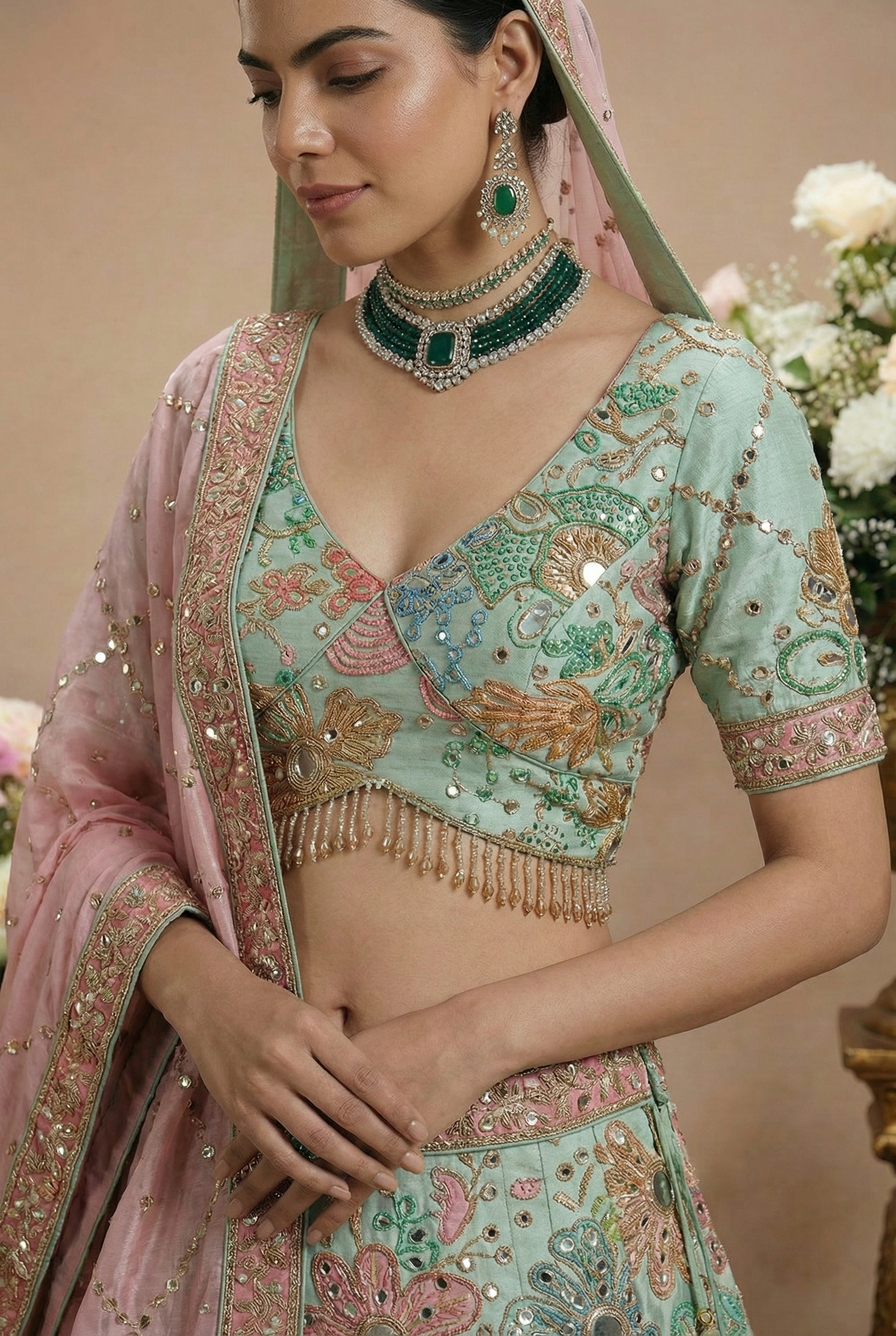 Rose Deep Viscose Mirror Sequins Bridal Lehenga Choli Set