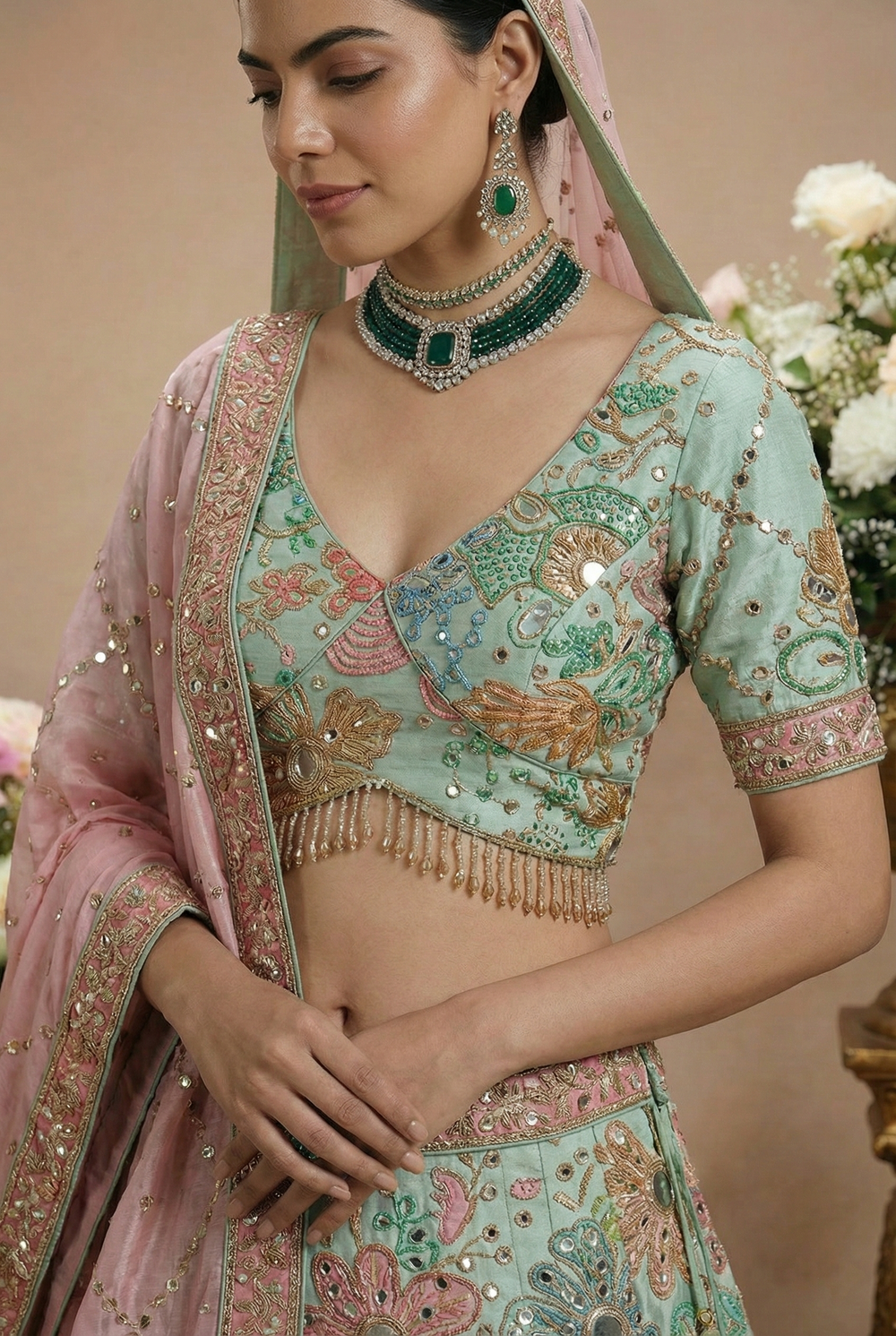 Rose Deep Viscose Mirror Sequins Bridal Lehenga Choli Set