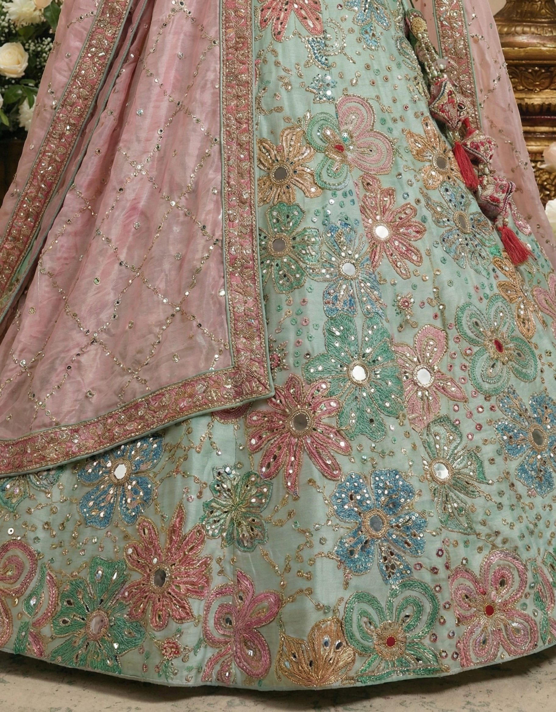 Rose Deep Viscose Mirror Sequins Bridal Lehenga Choli Set