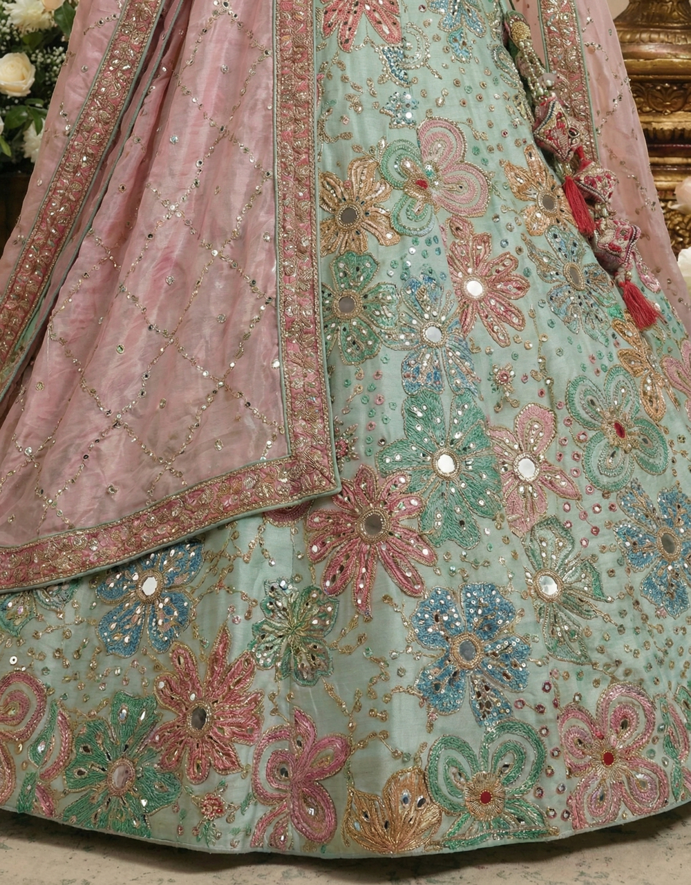Rose Deep Viscose Mirror Sequins Bridal Lehenga Choli Set