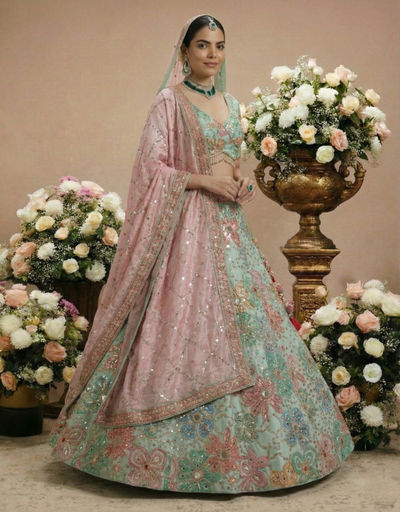Rose Deep Viscose Mirror Sequins Bridal Lehenga Choli Set