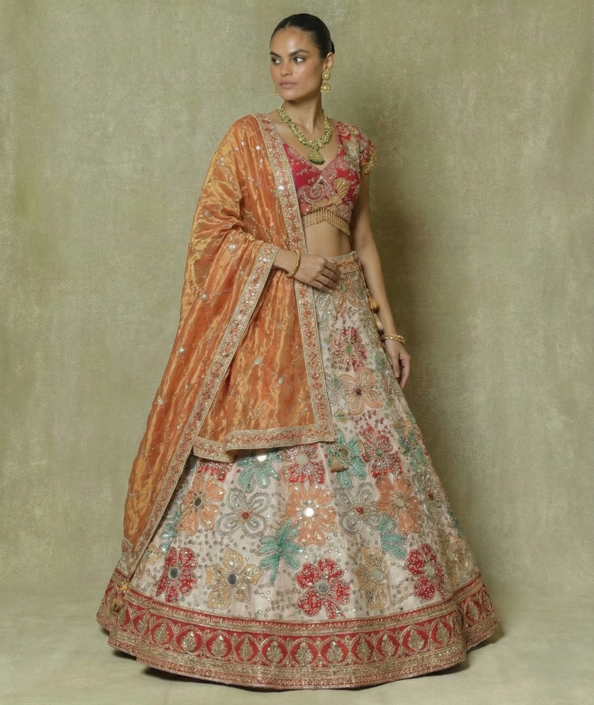 Rose Deep Viscose Mirror Sequins Bridal Lehenga Choli Set