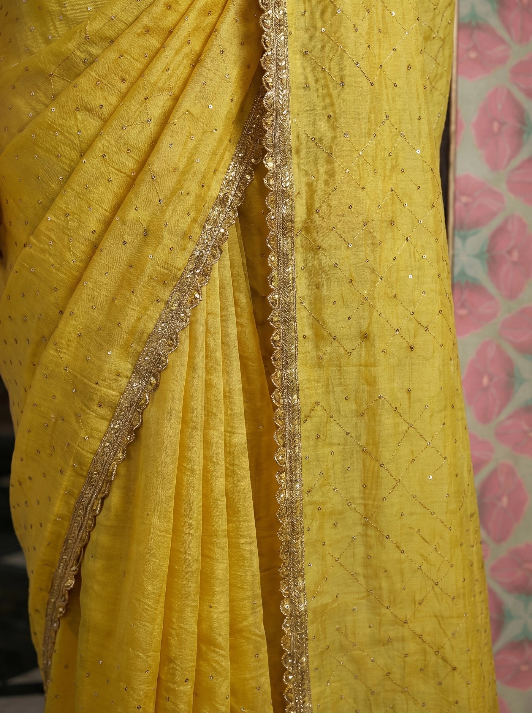 Elegant Yellow Saree with Subtle Sequin Work & Designer Blouse