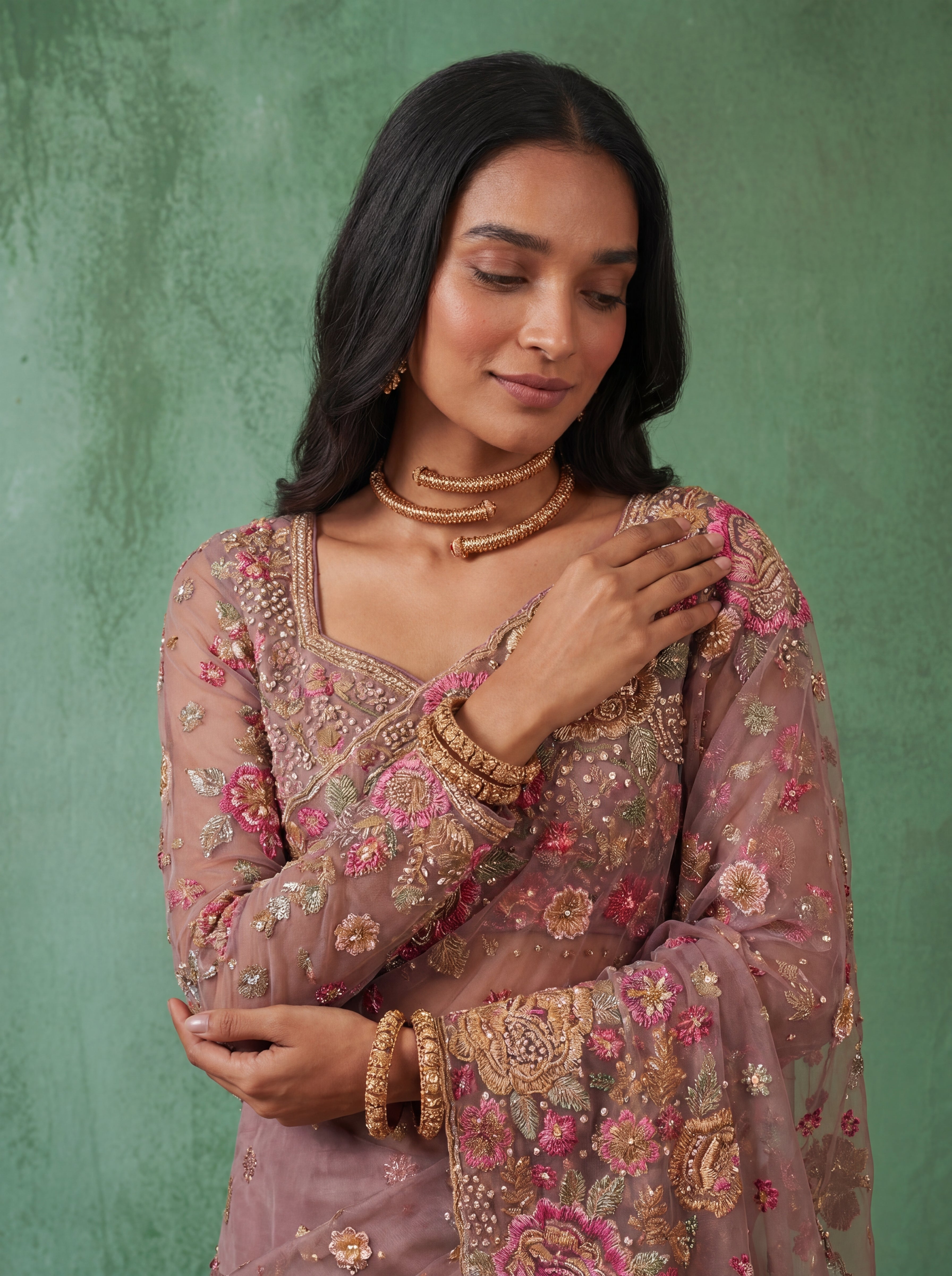 Premium Dusty Pink Designer Saree with Intricate Floral Sequins Work