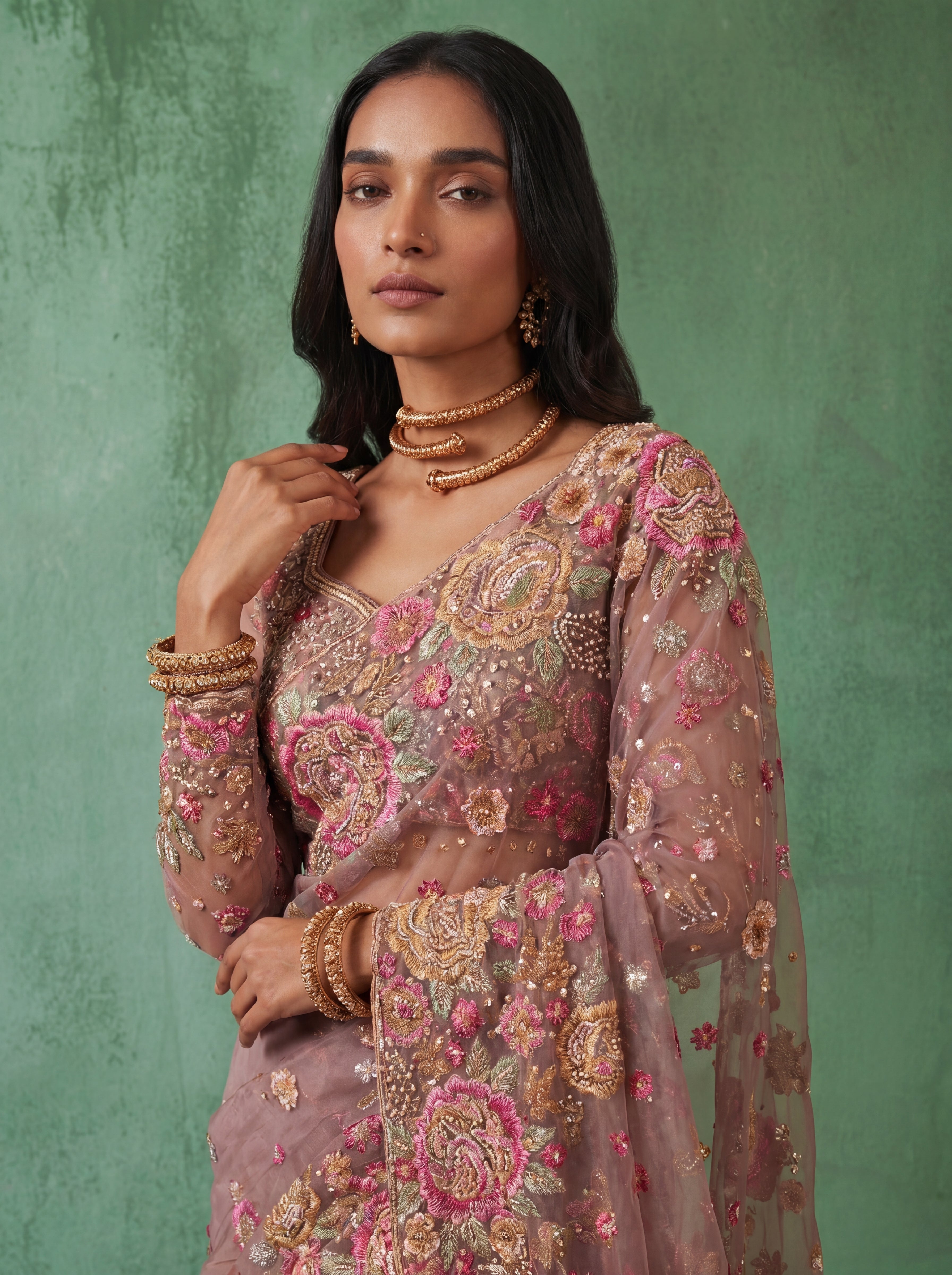 Premium Dusty Pink Designer Saree with Intricate Floral Sequins Work