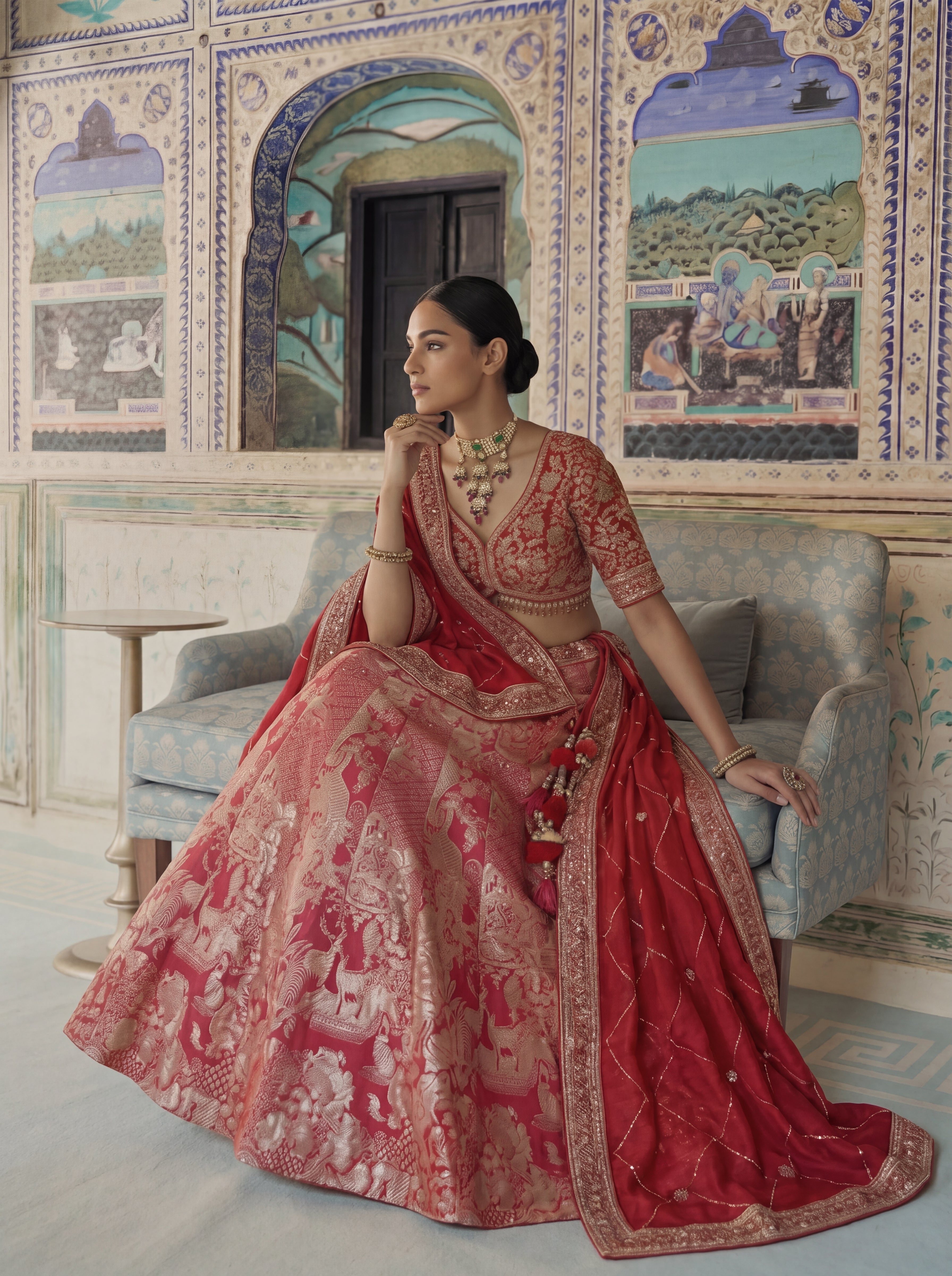 Pink Viscose Jacquard Weaving Bridal Lehenga Choli Set