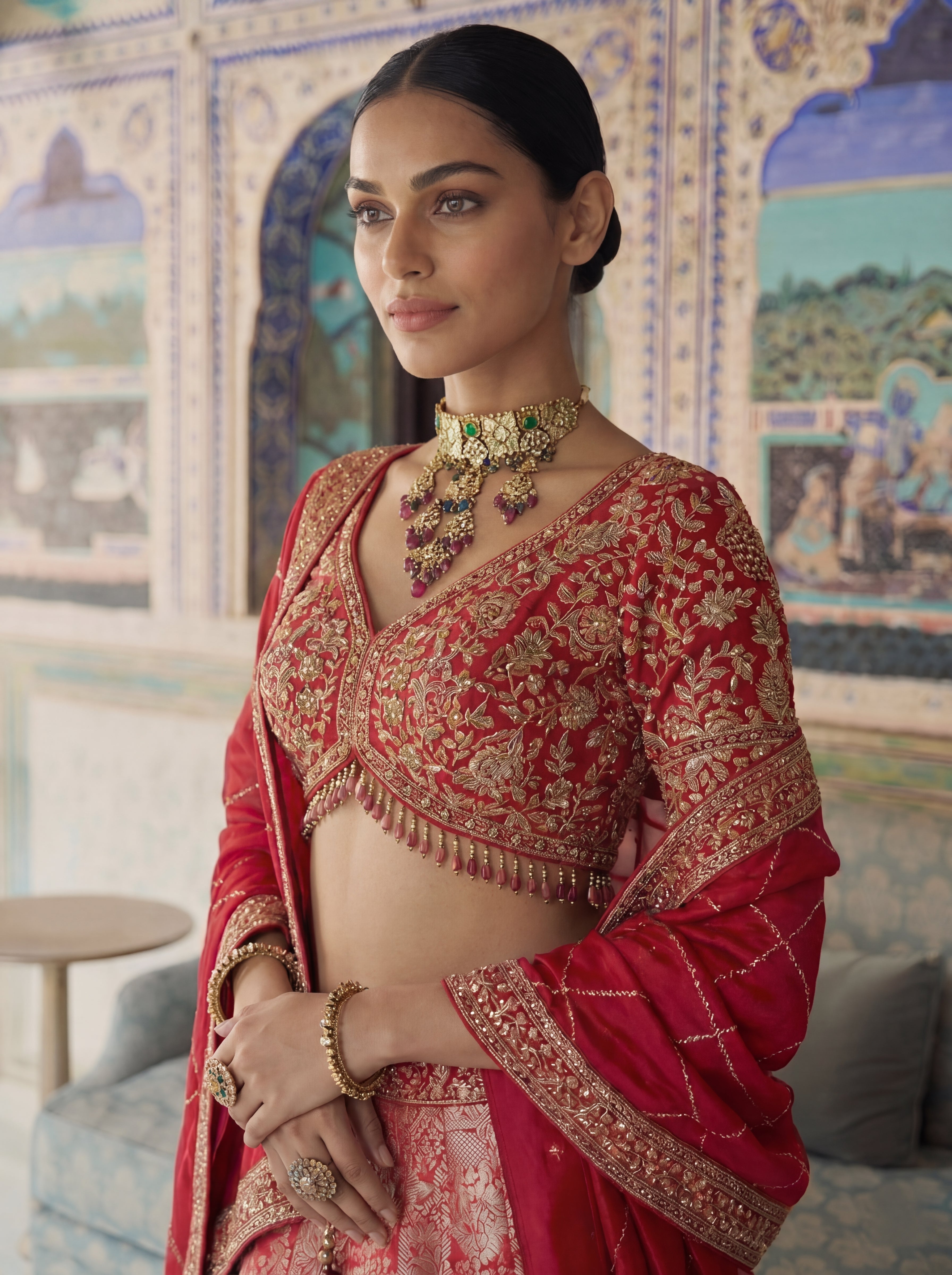 Pink Viscose Jacquard Weaving Bridal Lehenga Choli Set