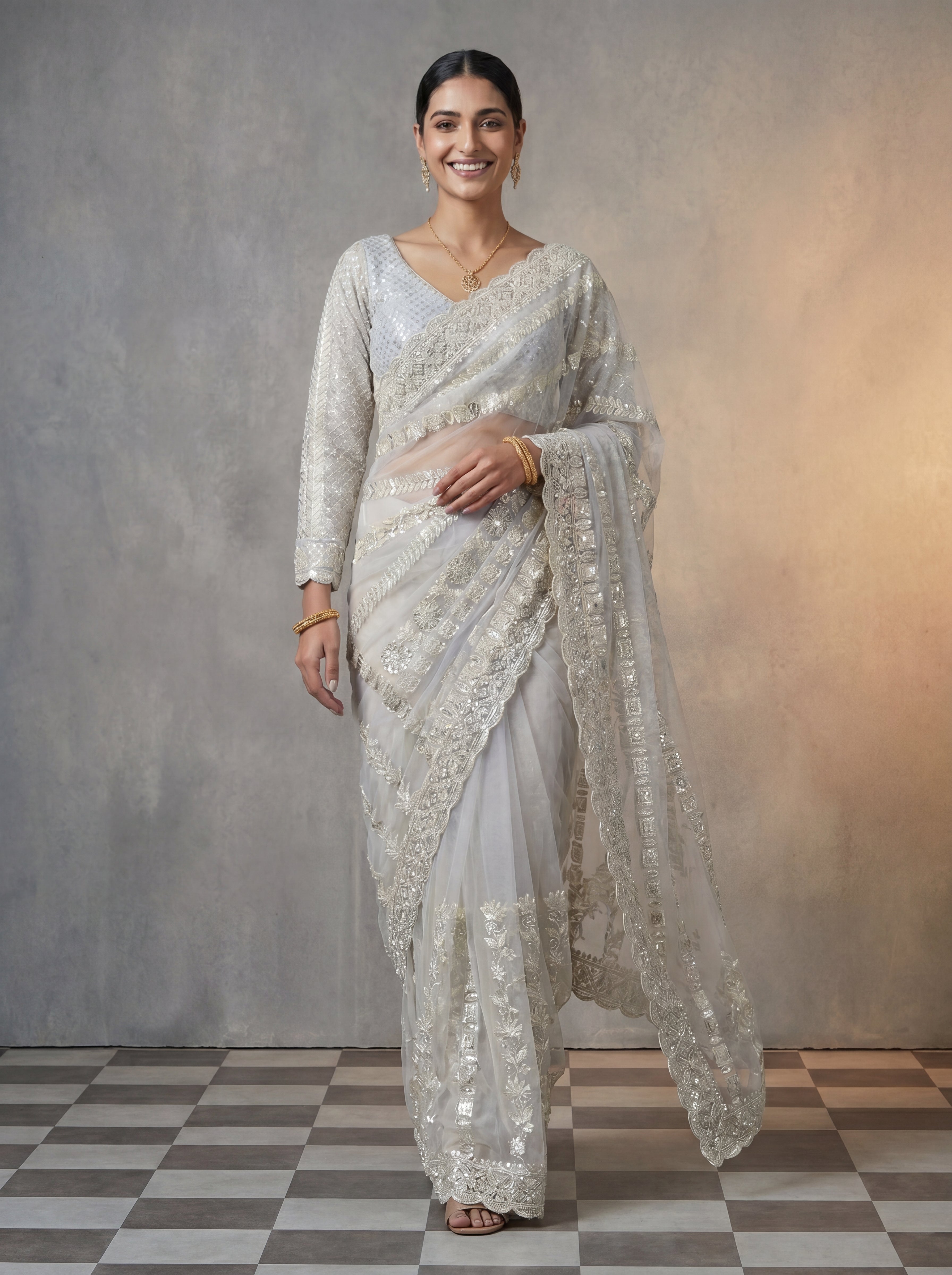 Designer Lavender Embroidered Saree with Detailed Handwork