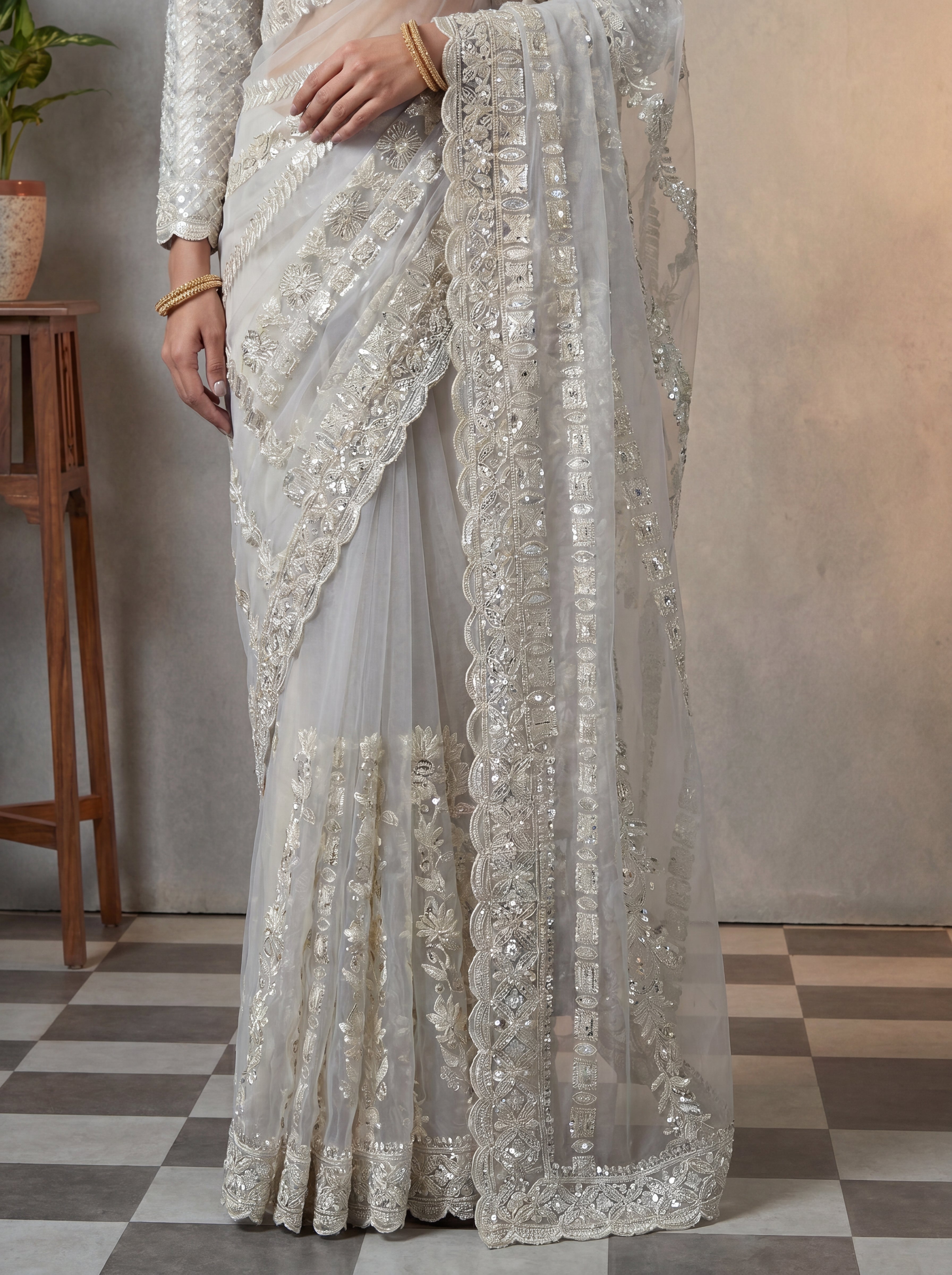 Designer Lavender Embroidered Saree with Detailed Handwork