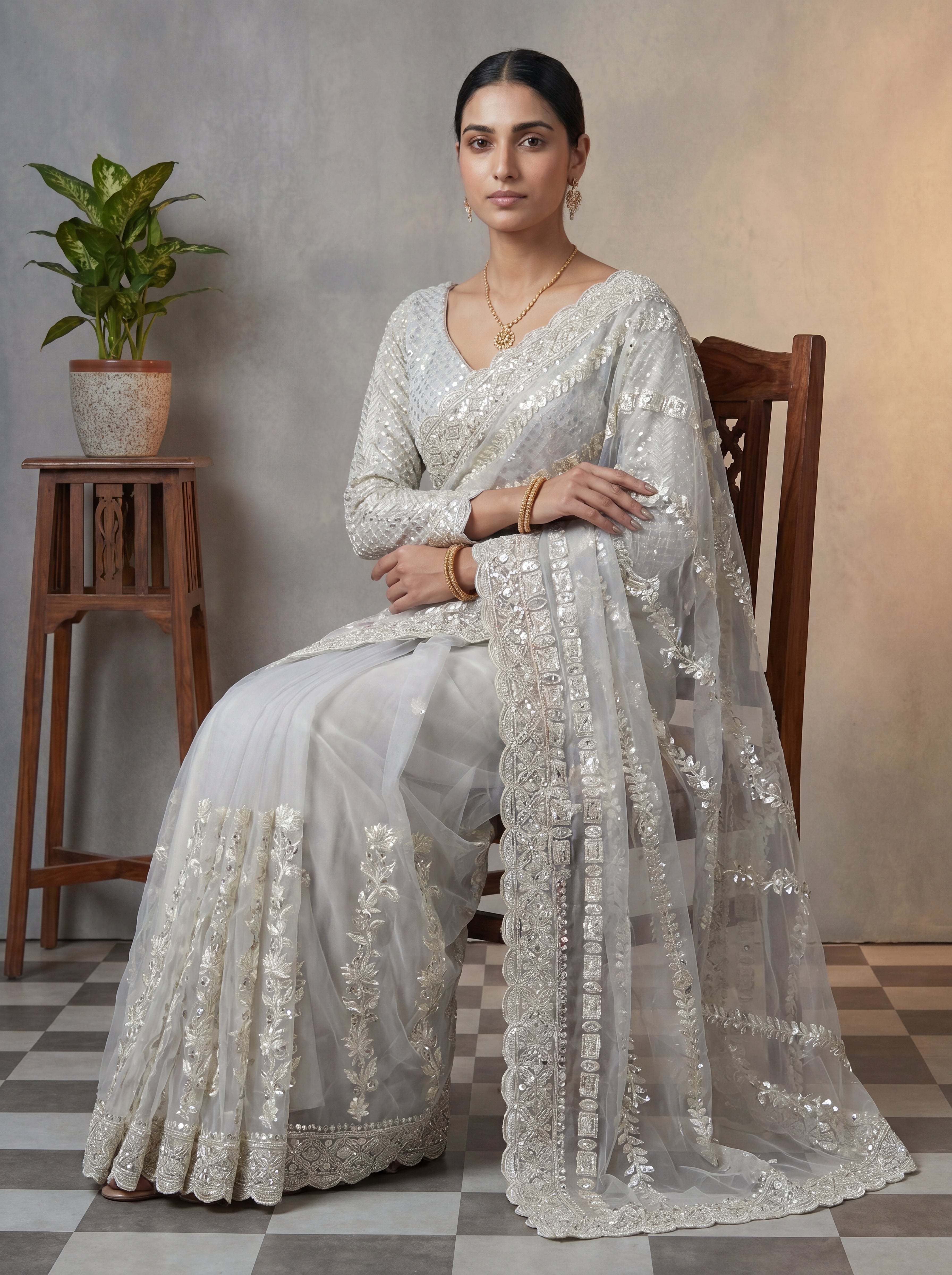 Designer Lavender Embroidered Saree with Detailed Handwork