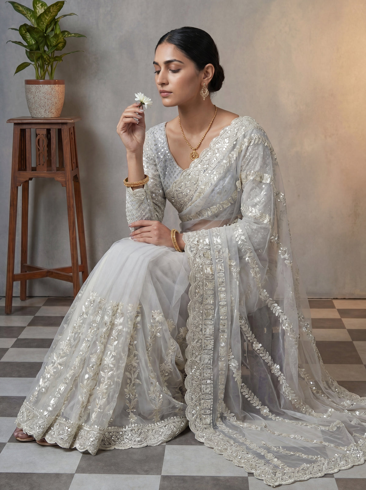 Designer Lavender Embroidered Saree with Detailed Handwork