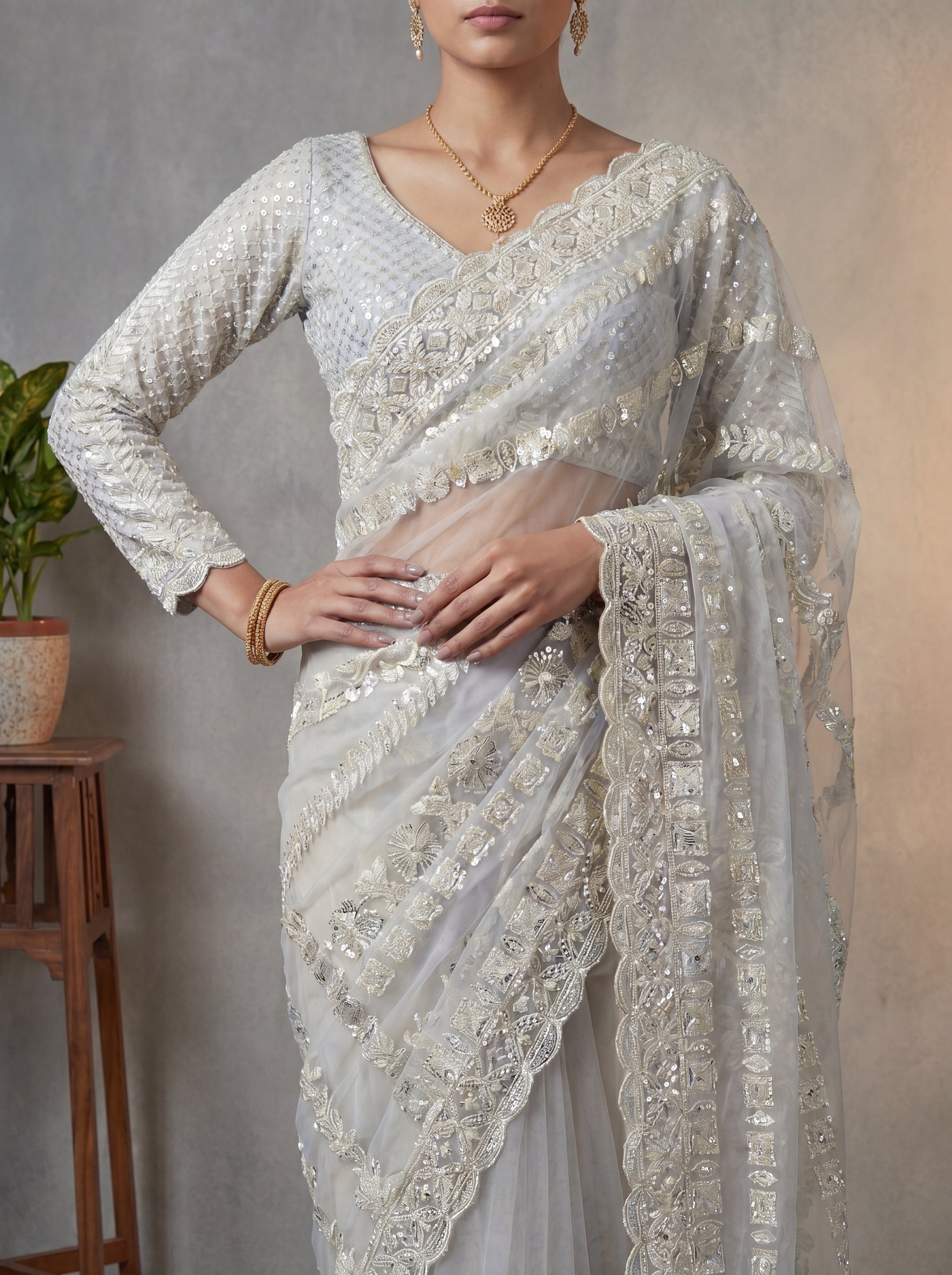 Designer Lavender Embroidered Saree with Detailed Handwork