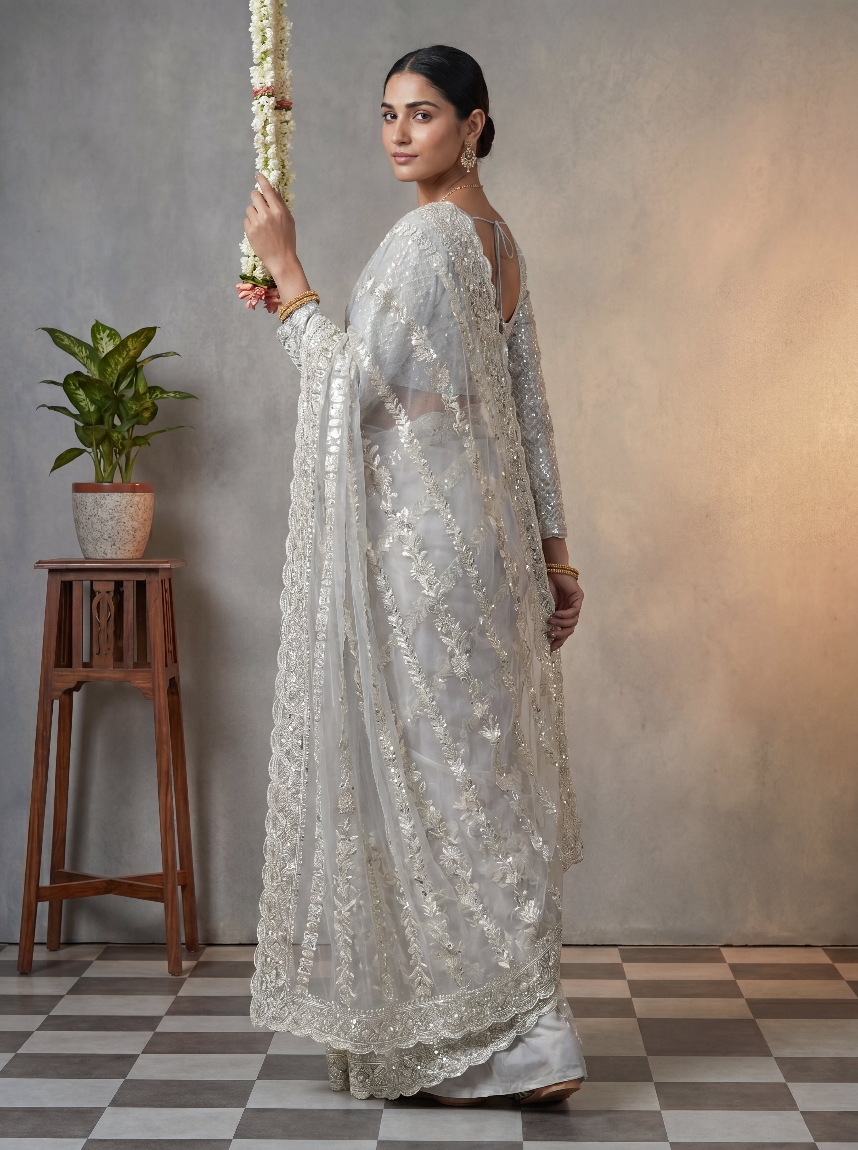 Designer Lavender Embroidered Saree with Detailed Handwork
