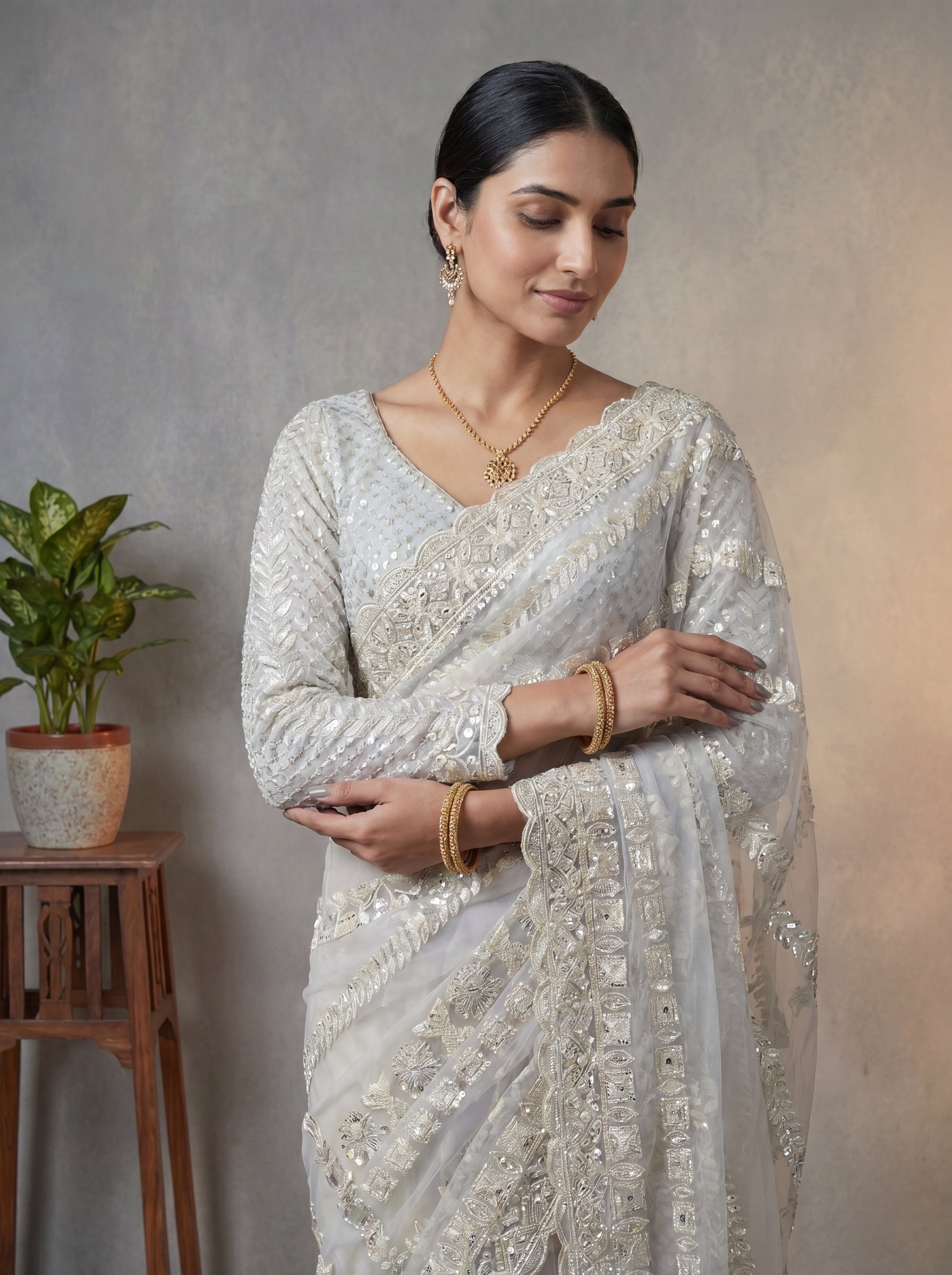 Designer Lavender Embroidered Saree with Detailed Handwork