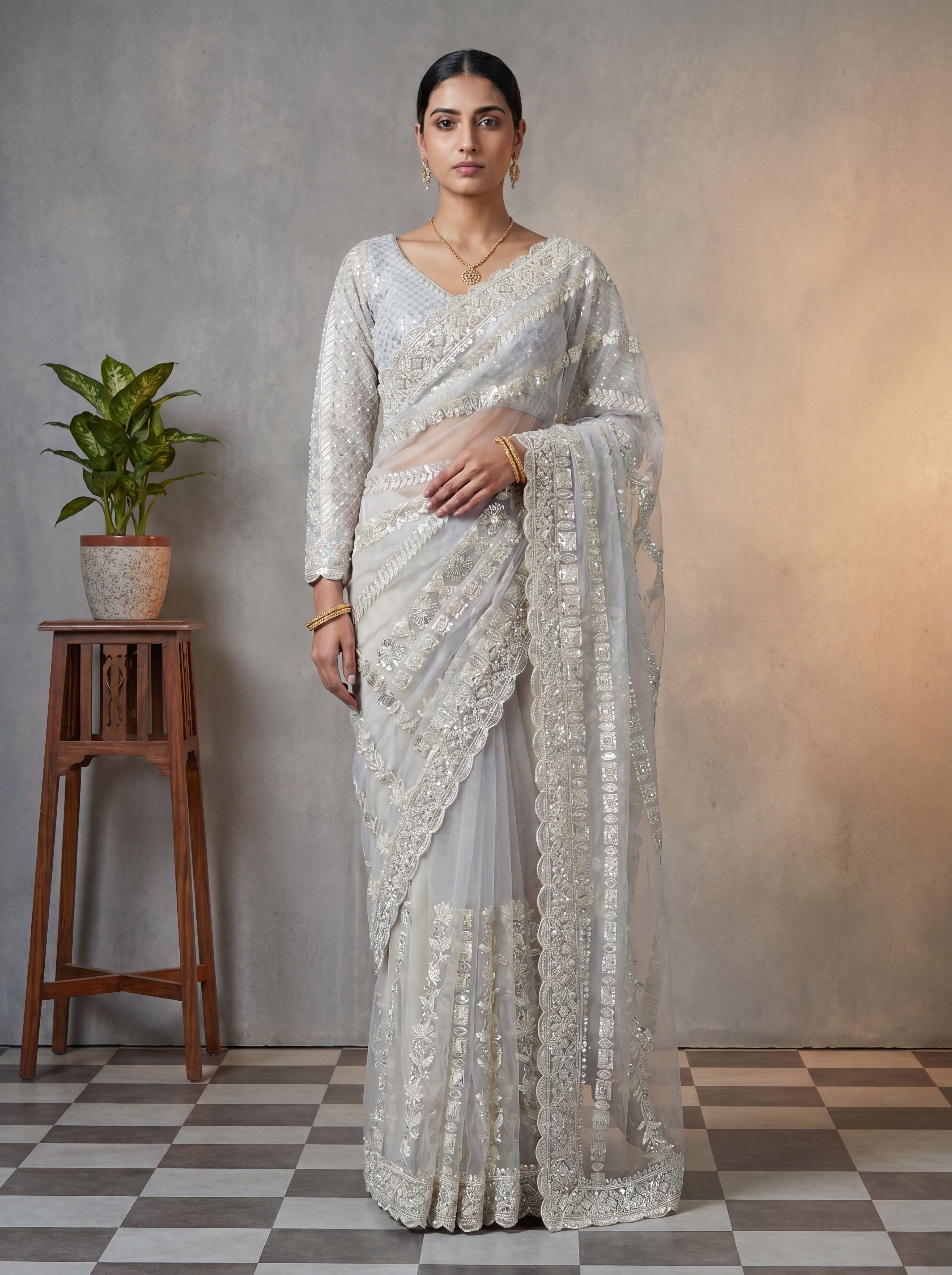 Designer Lavender Embroidered Saree with Detailed Handwork
