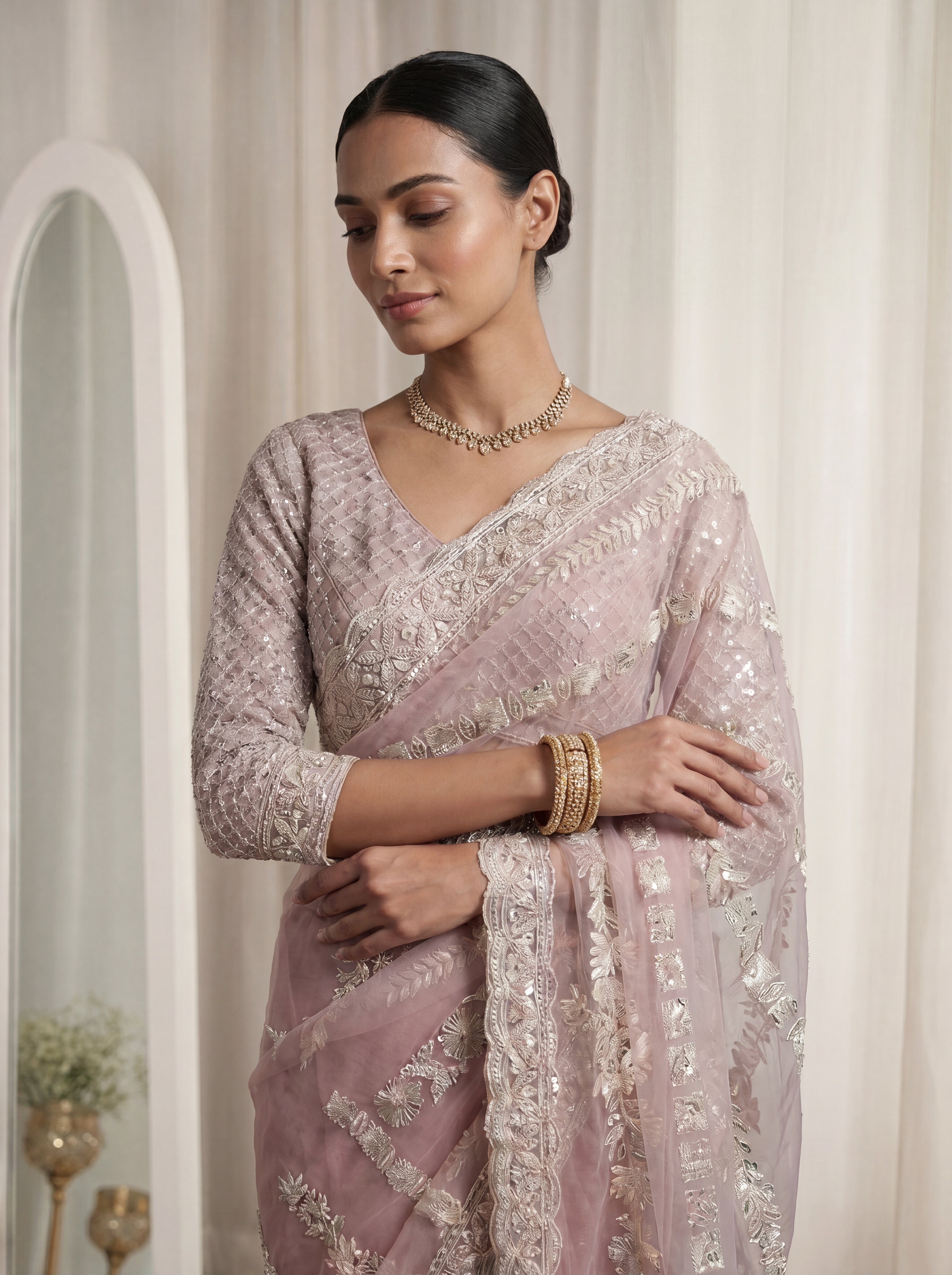Designer Pink Embroidered Saree with Detailed Handwork