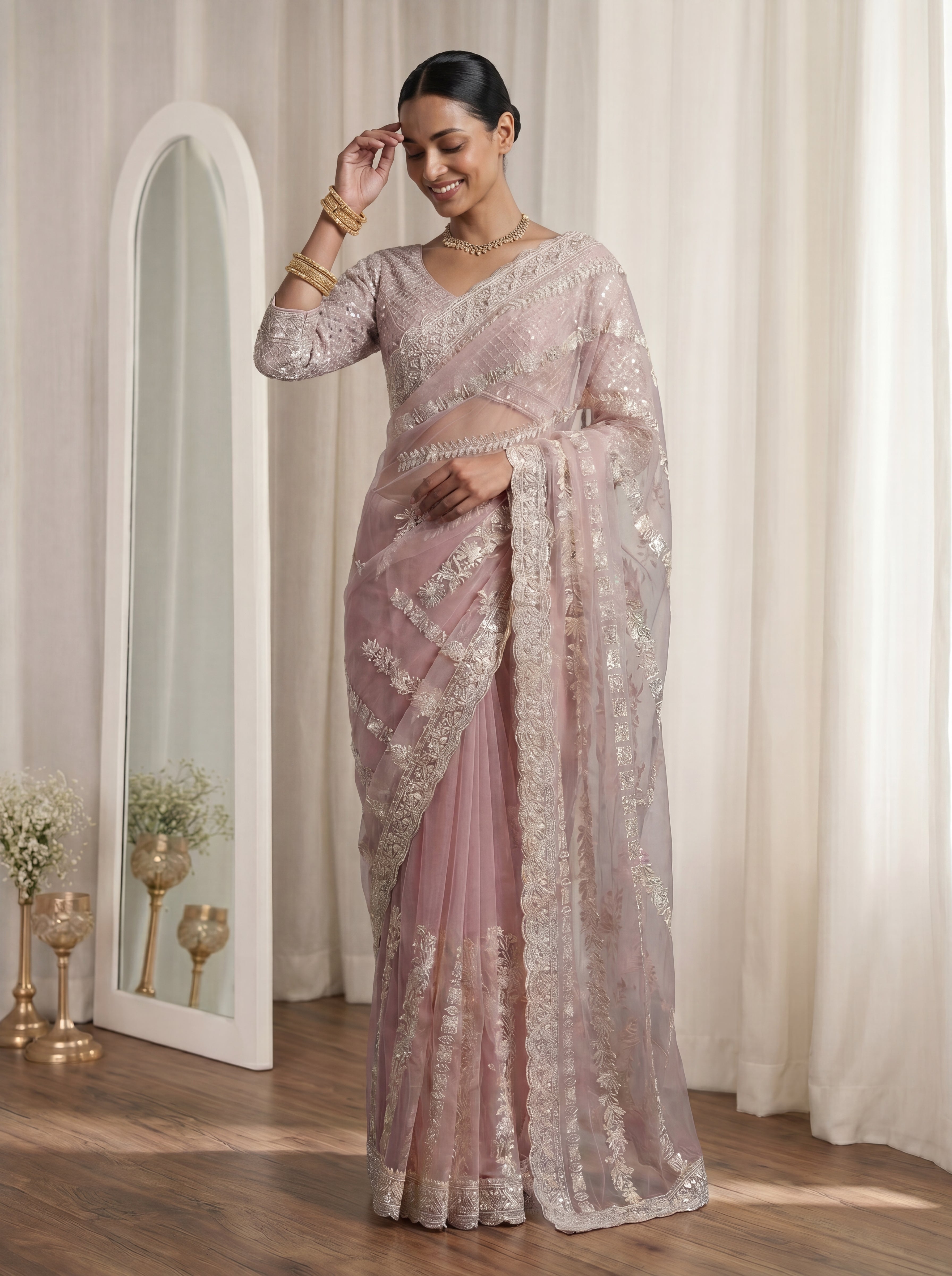 Designer Pink Embroidered Saree with Detailed Handwork