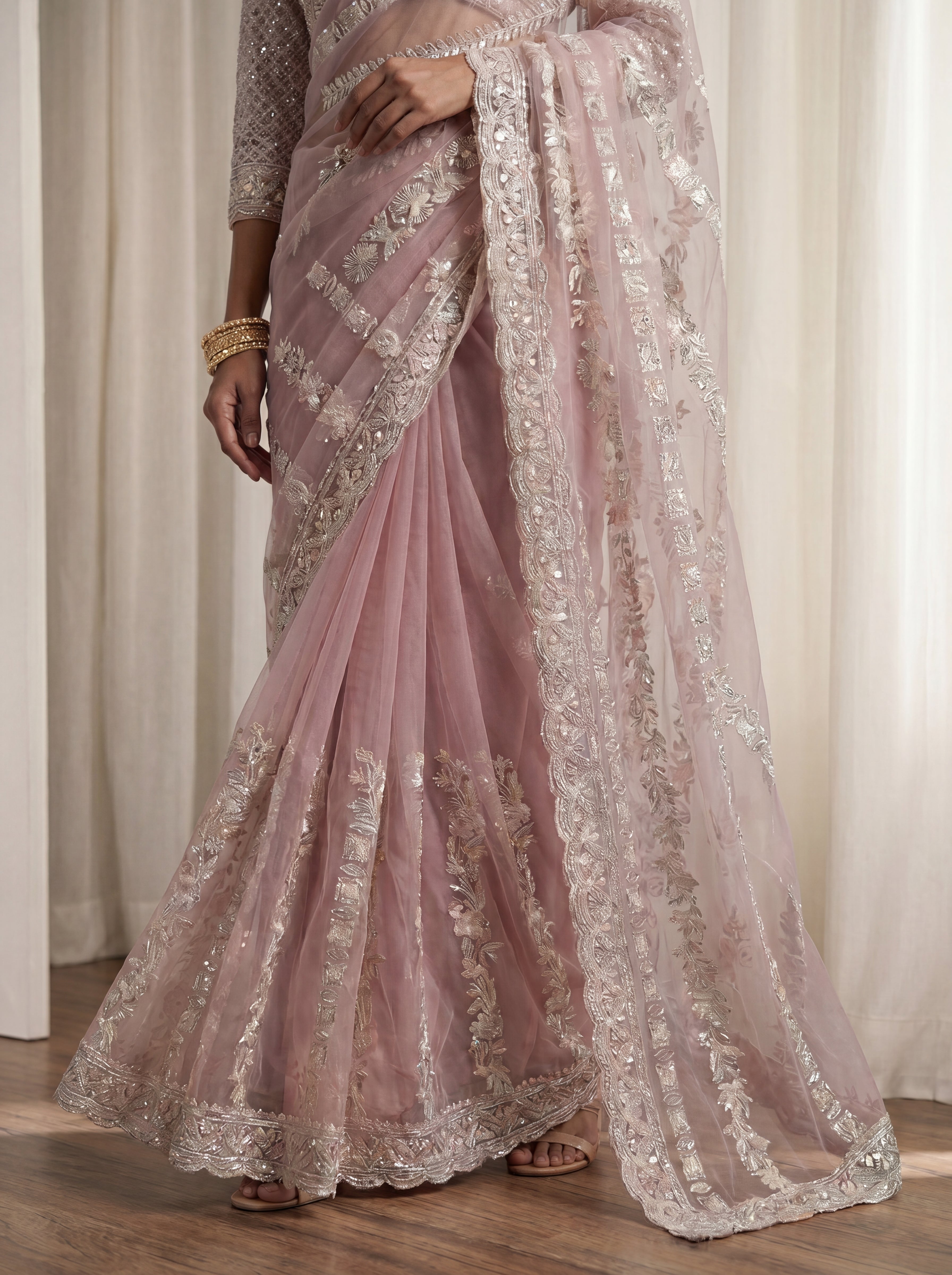 Designer Pink Embroidered Saree with Detailed Handwork