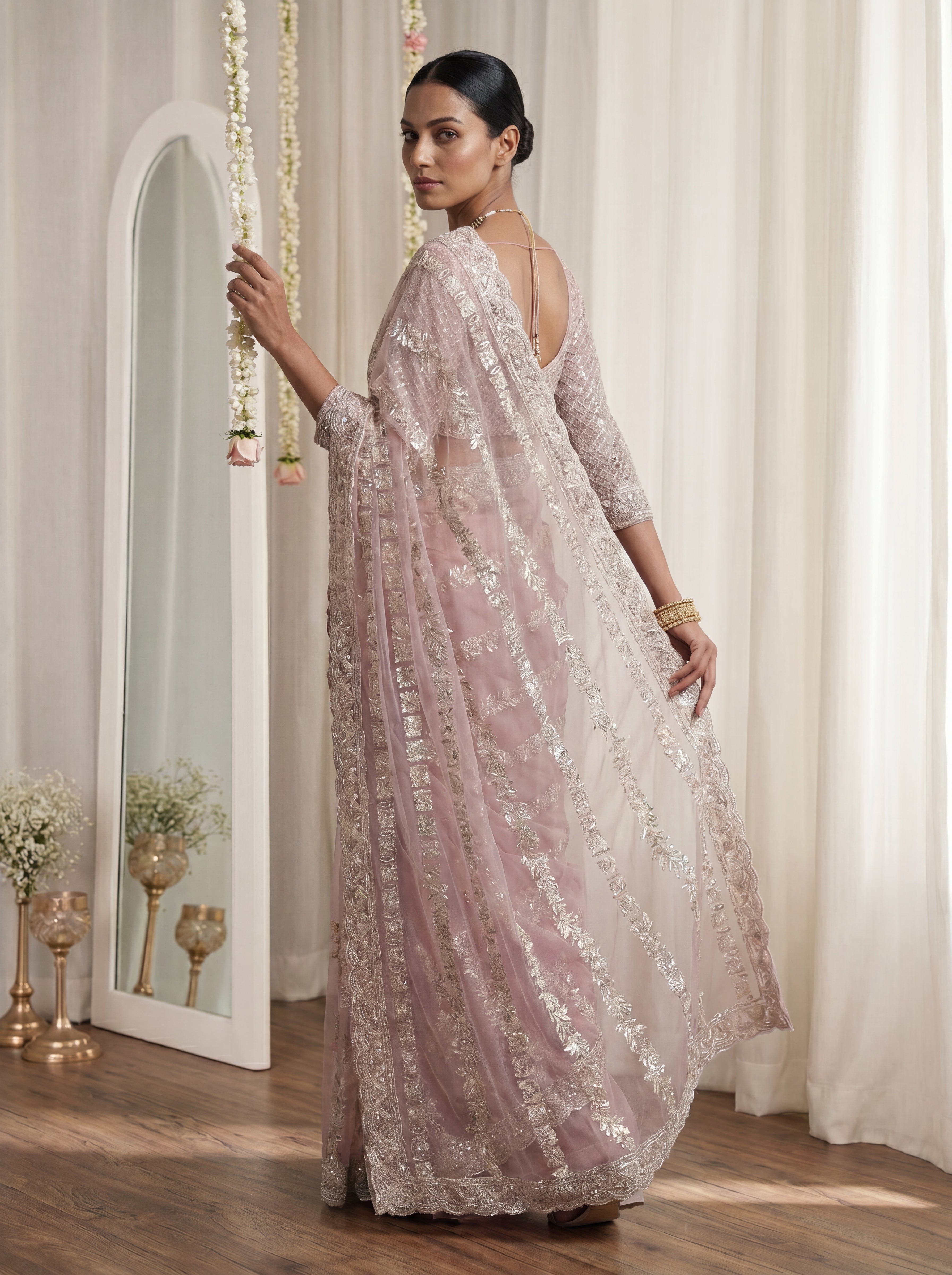 Designer Pink Embroidered Saree with Detailed Handwork