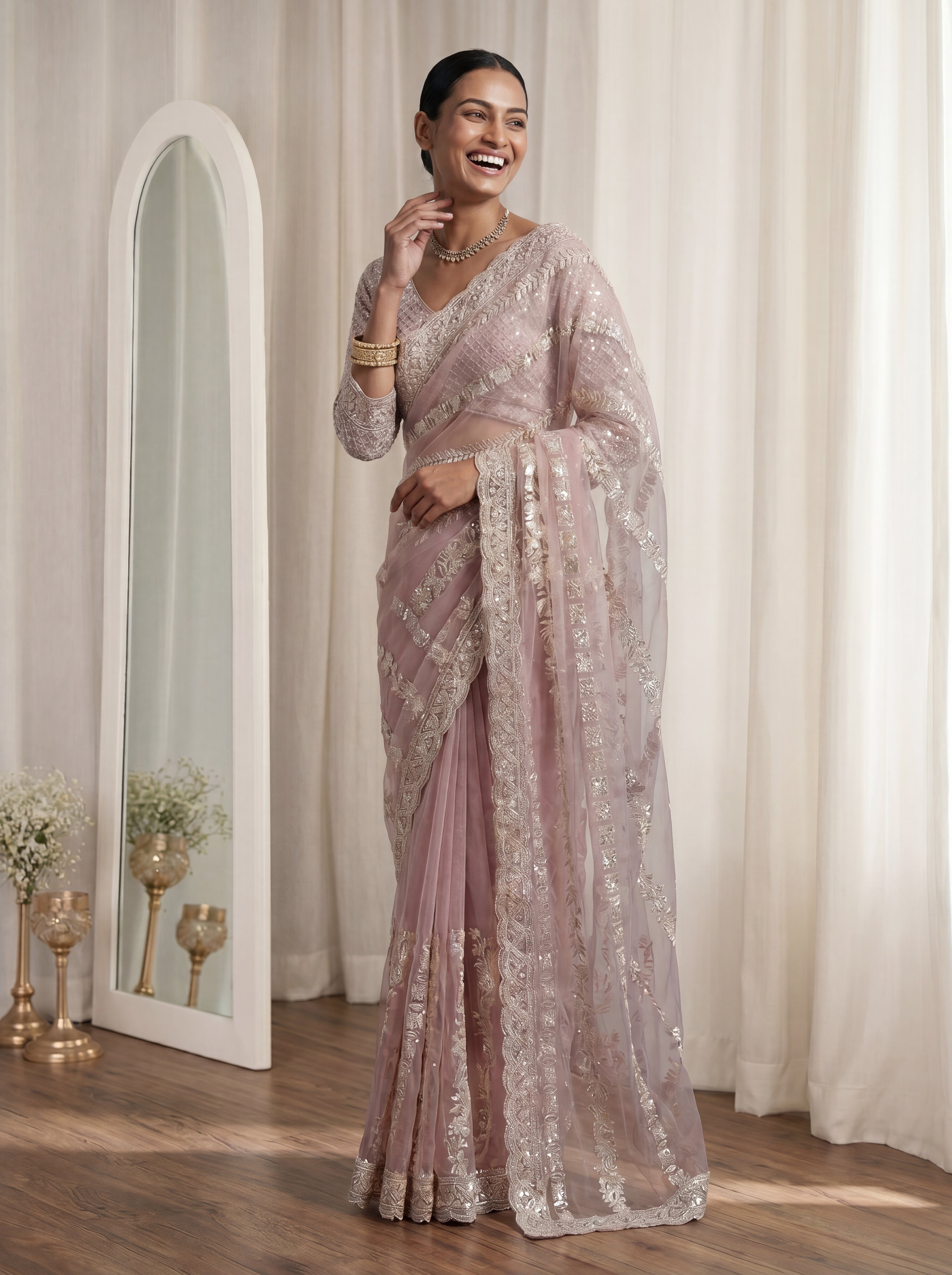 Designer Pink Embroidered Saree with Detailed Handwork