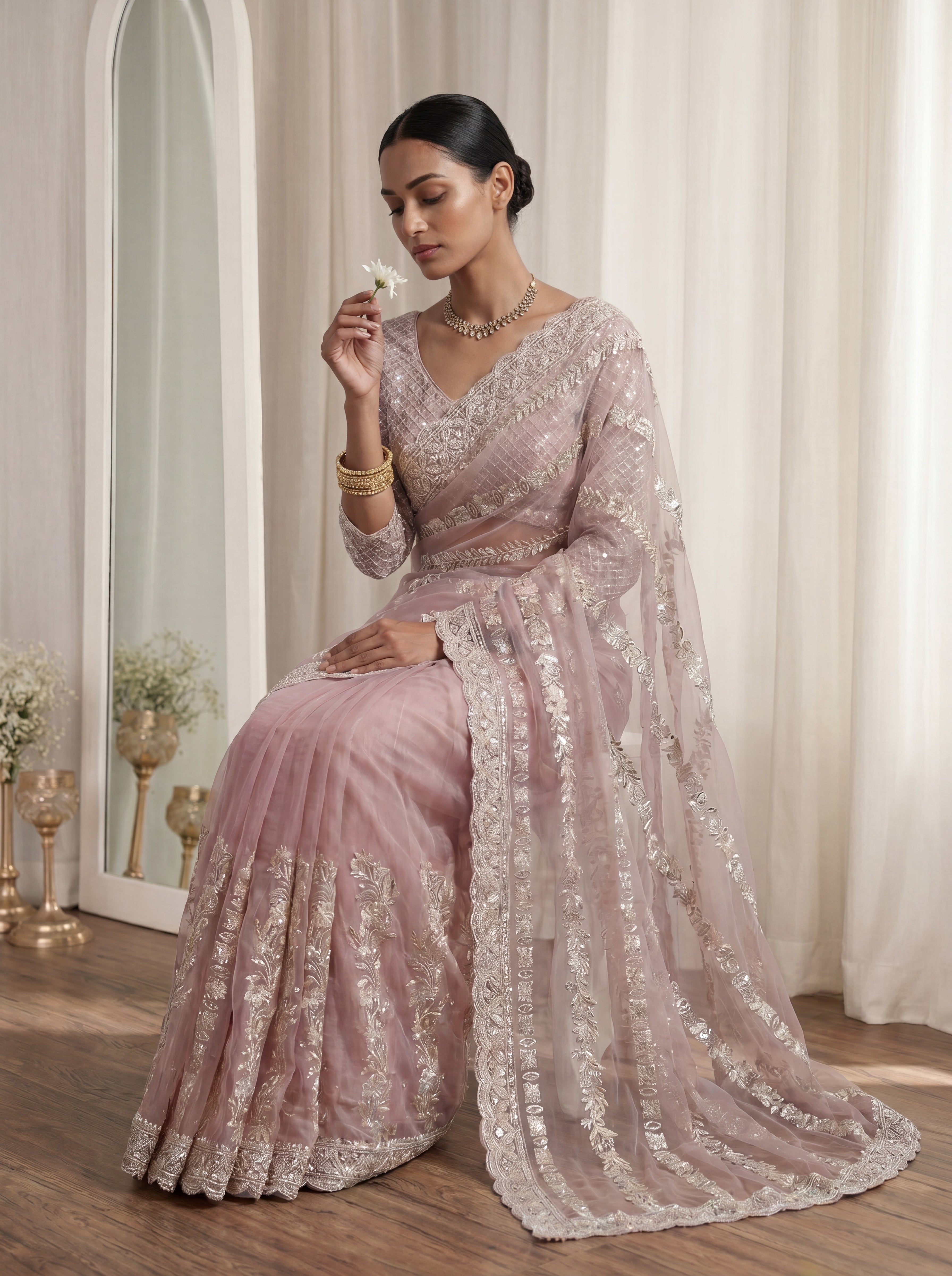 Designer Pink Embroidered Saree with Detailed Handwork