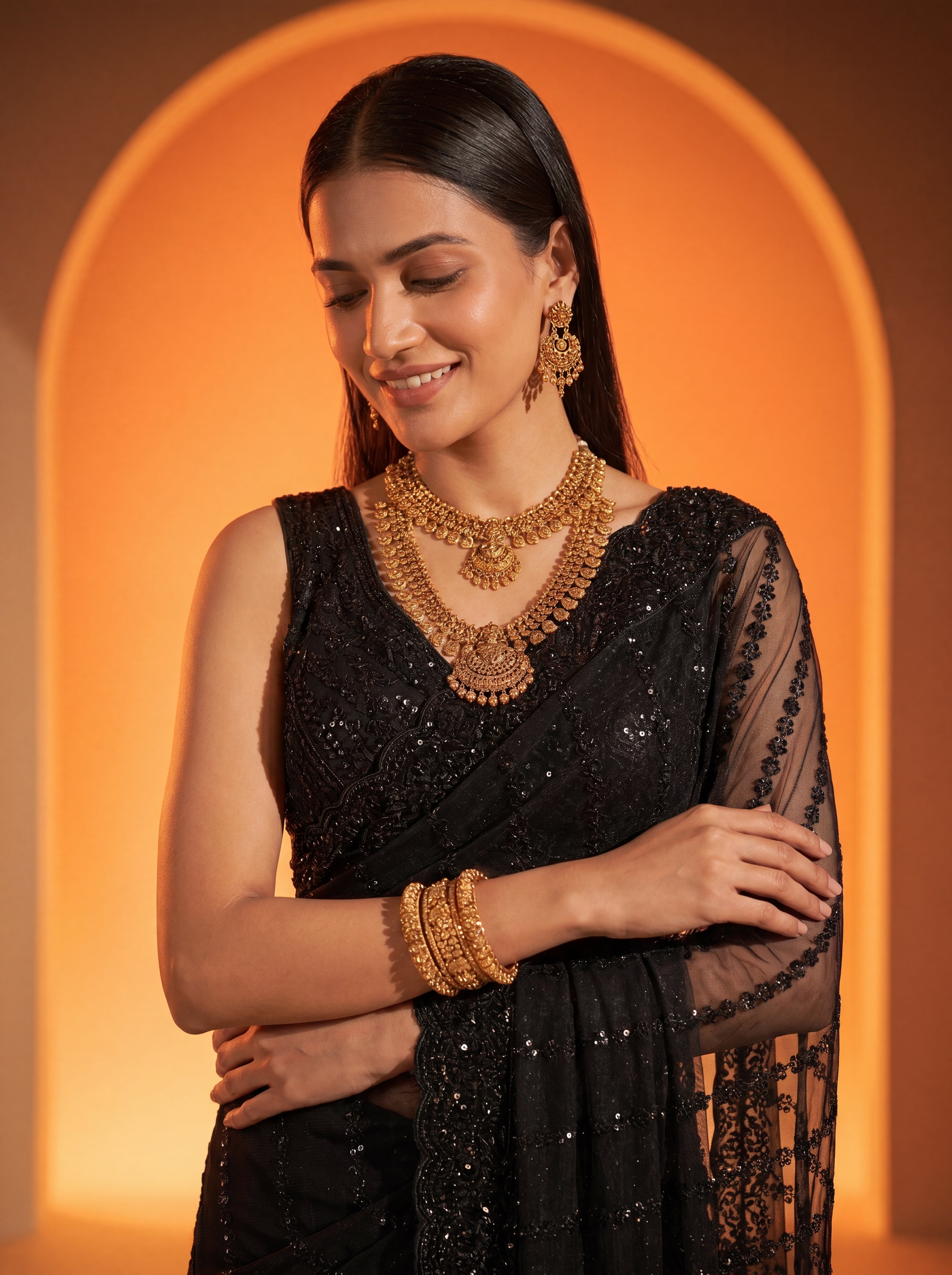 Elegant Midnight Black Designer Saree with Intricate Embroidery & Beads Work