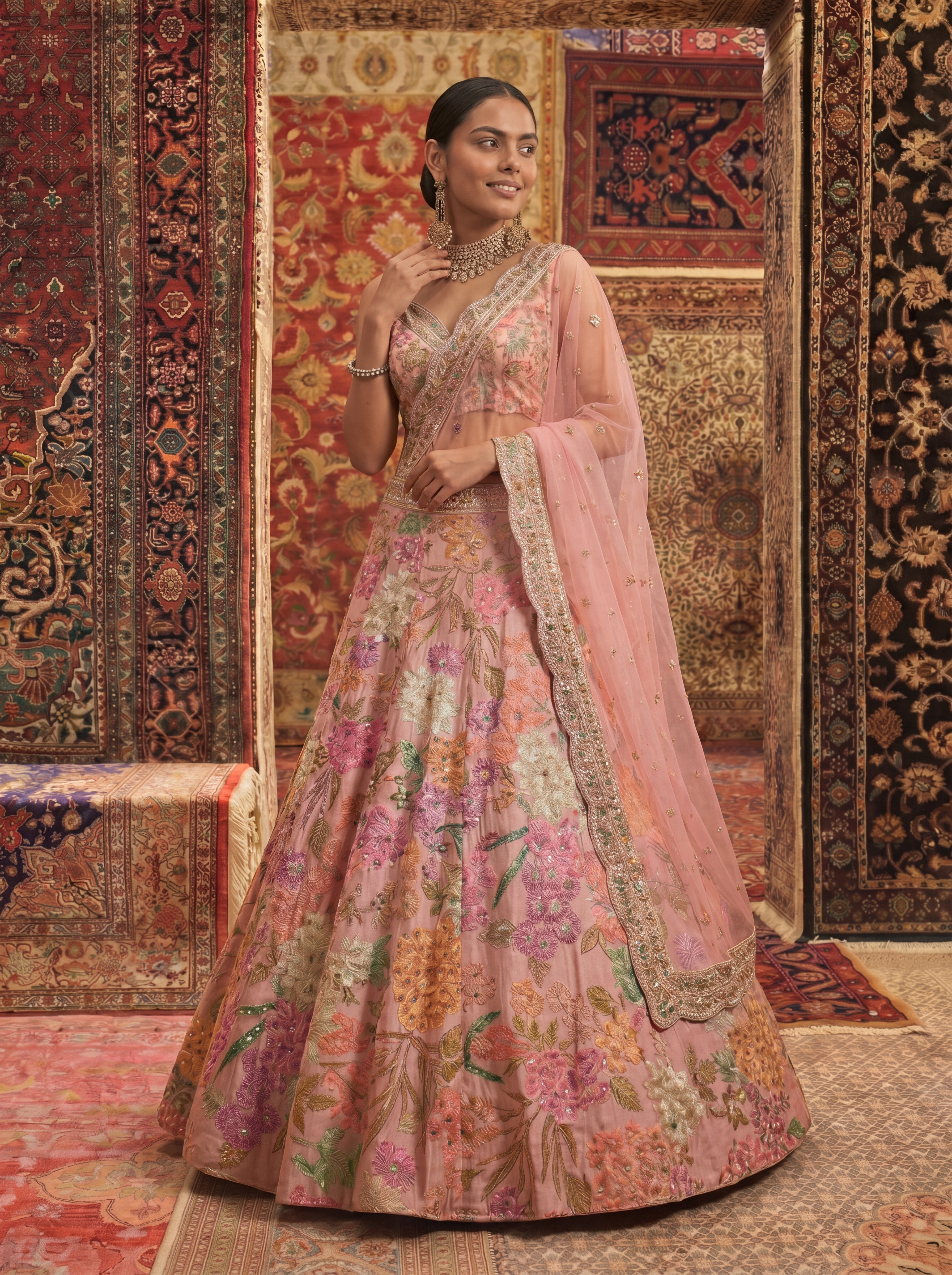 Blush Pink Viscose Sequins Mirror Bridal Lehenga Choli Set
