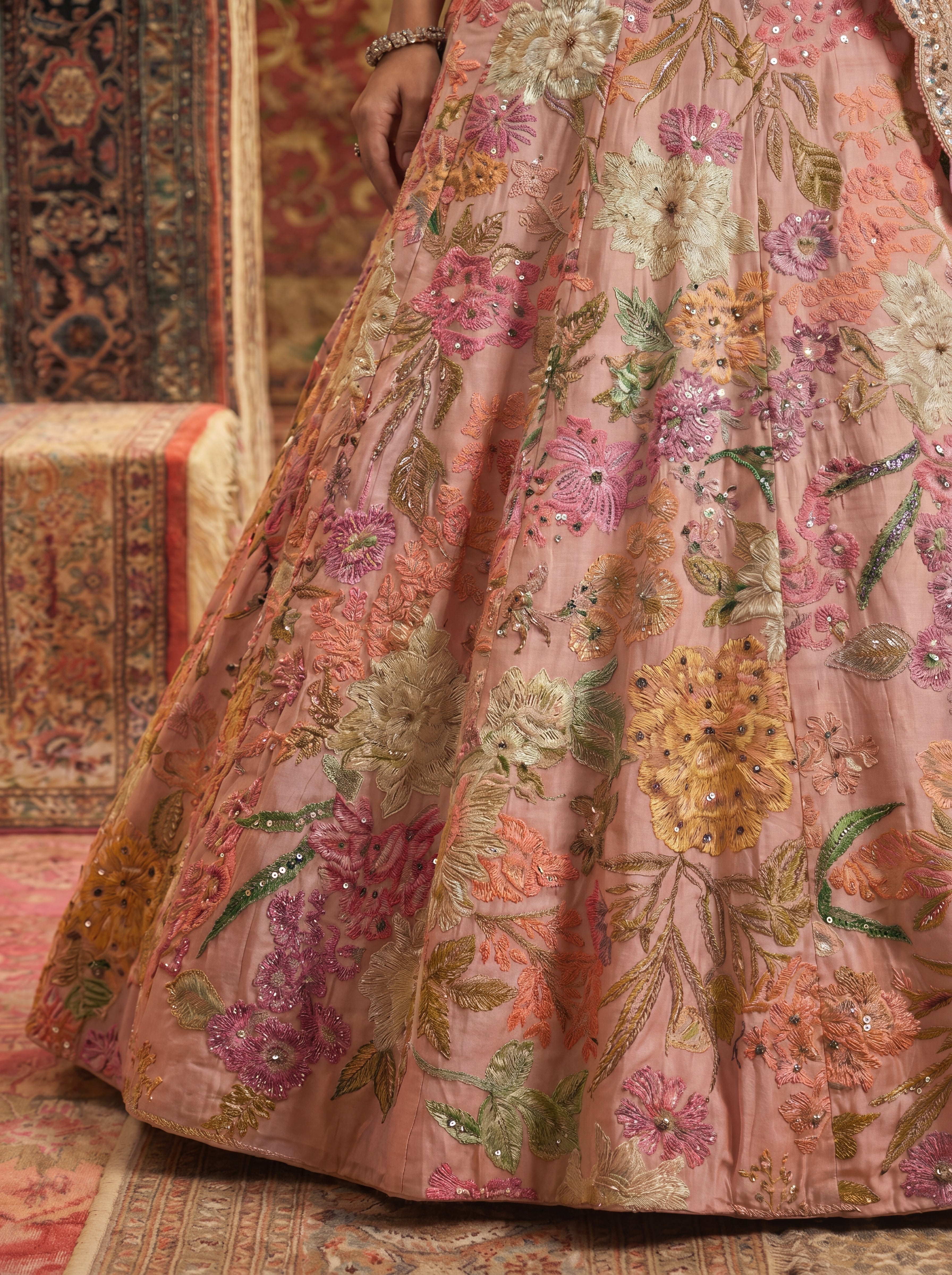 Blush Pink Viscose Sequins Mirror Bridal Lehenga Choli Set