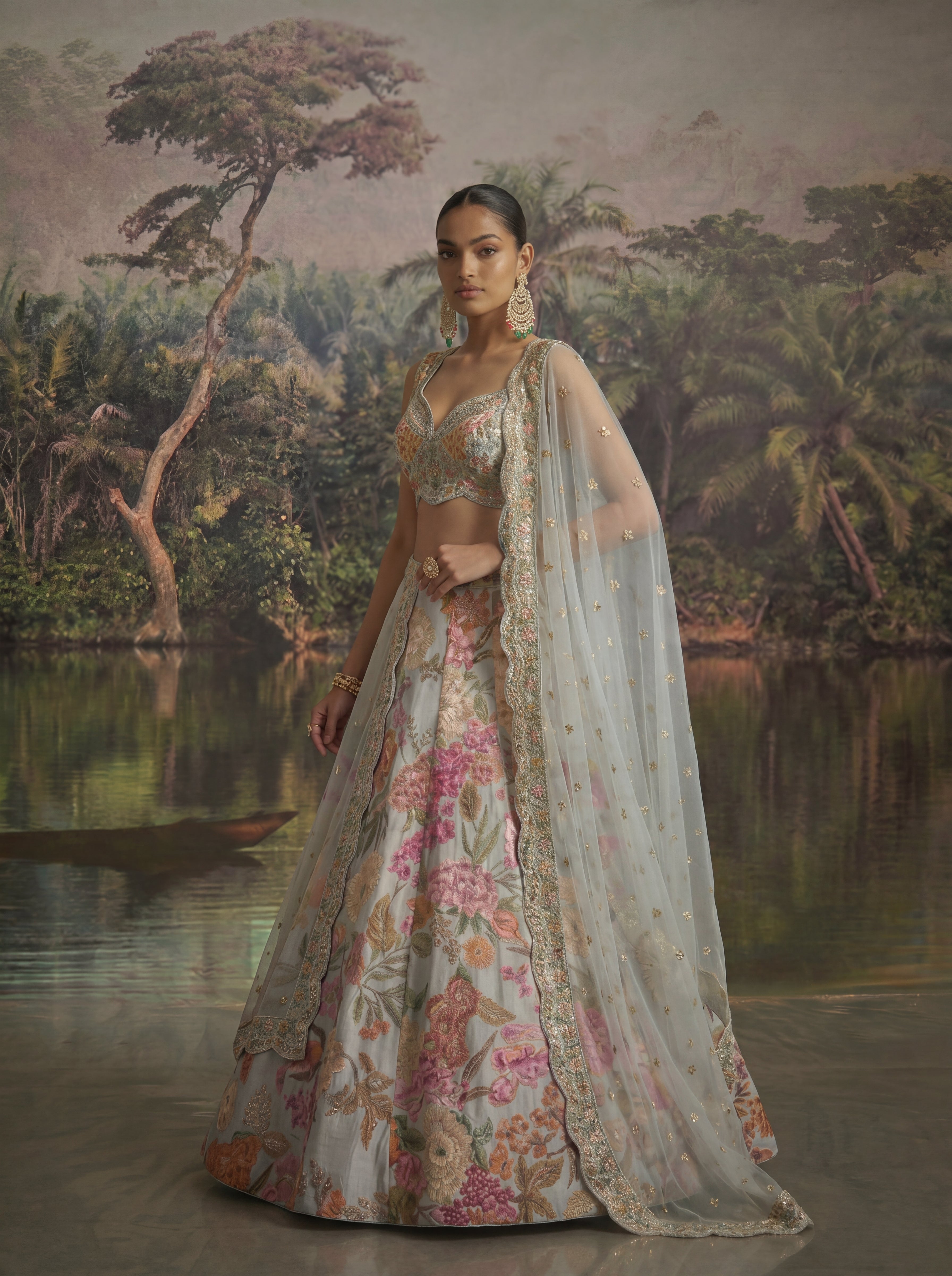 Powder Blue Viscose Sequins Mirror Bridal Lehenga Choli Set