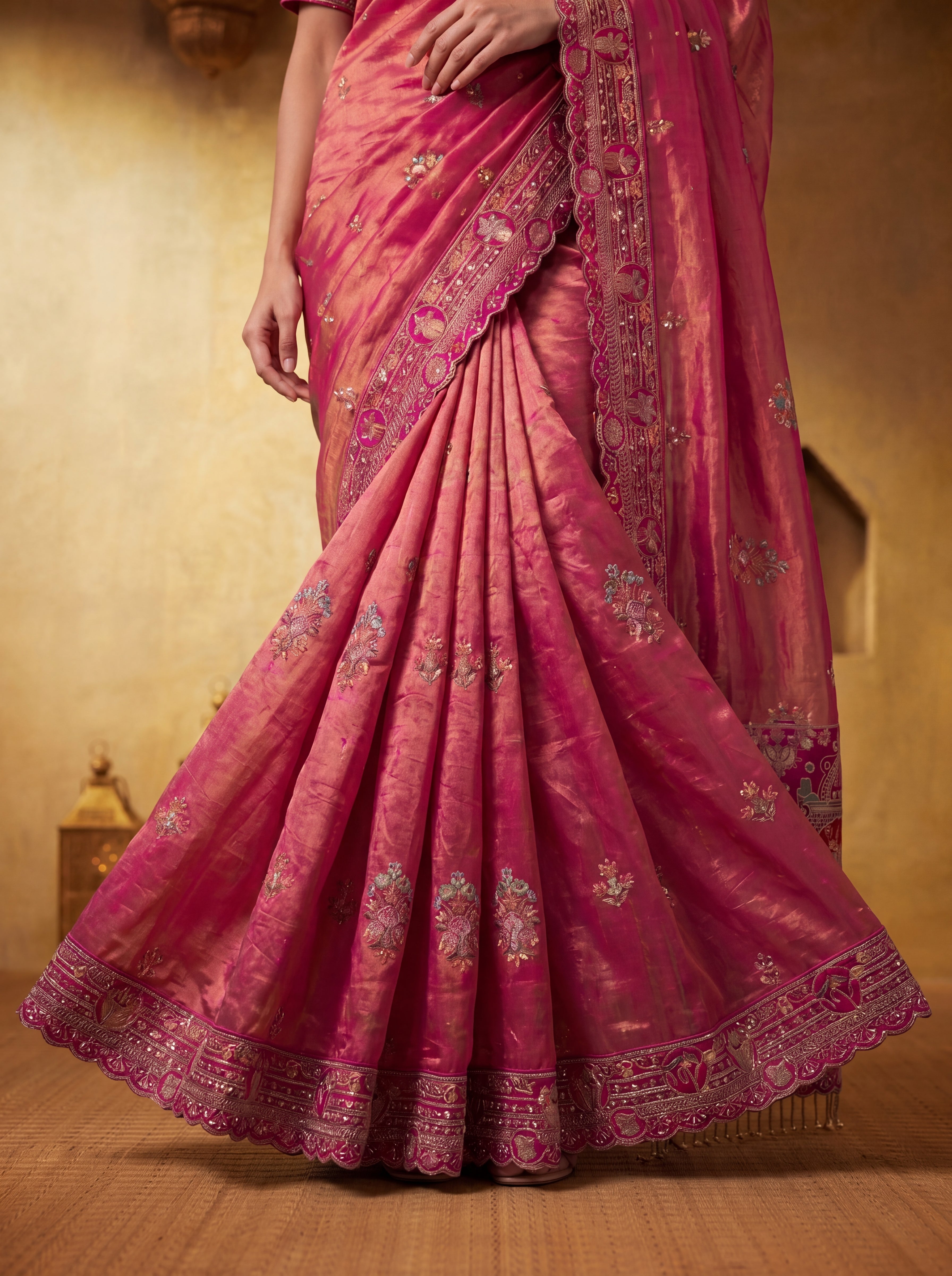 Premium Magenta Silk Saree with Sequins Embroidery & Handcrafted Motifs