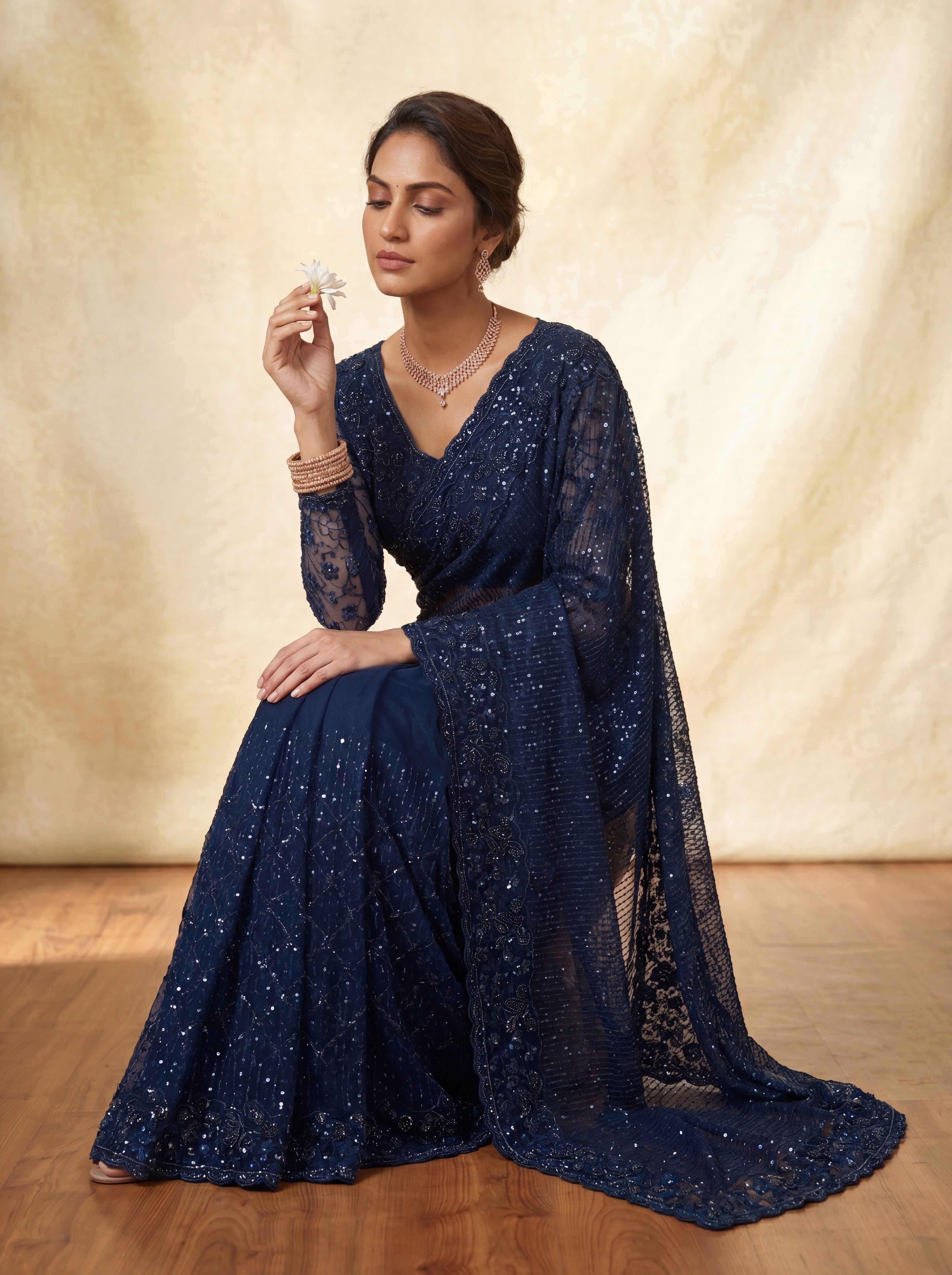 Morpichh Luxe Net Saree with Sequins, Beads & Embroidered Work