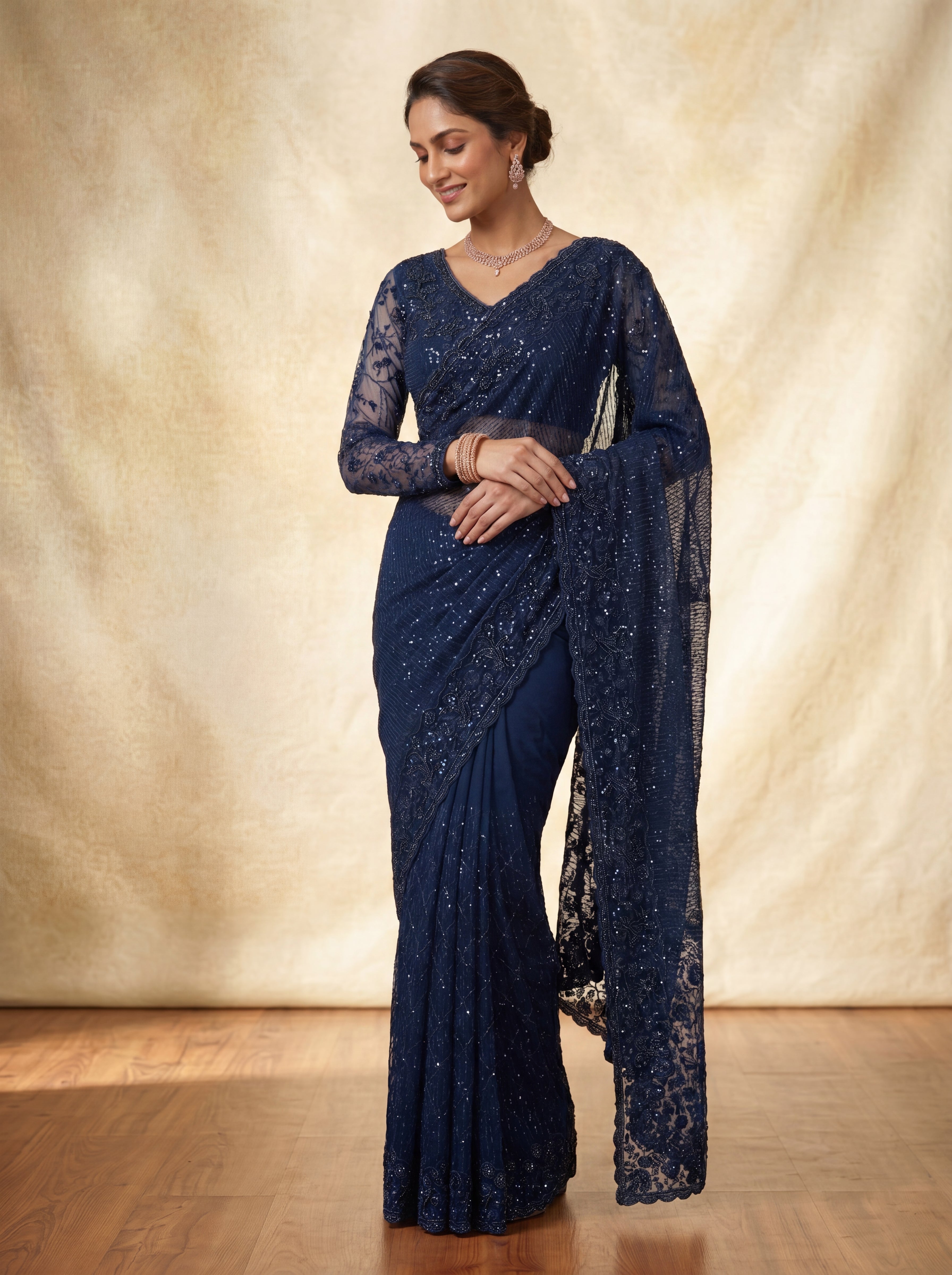 Morpichh Luxe Net Saree with Sequins, Beads & Embroidered Work