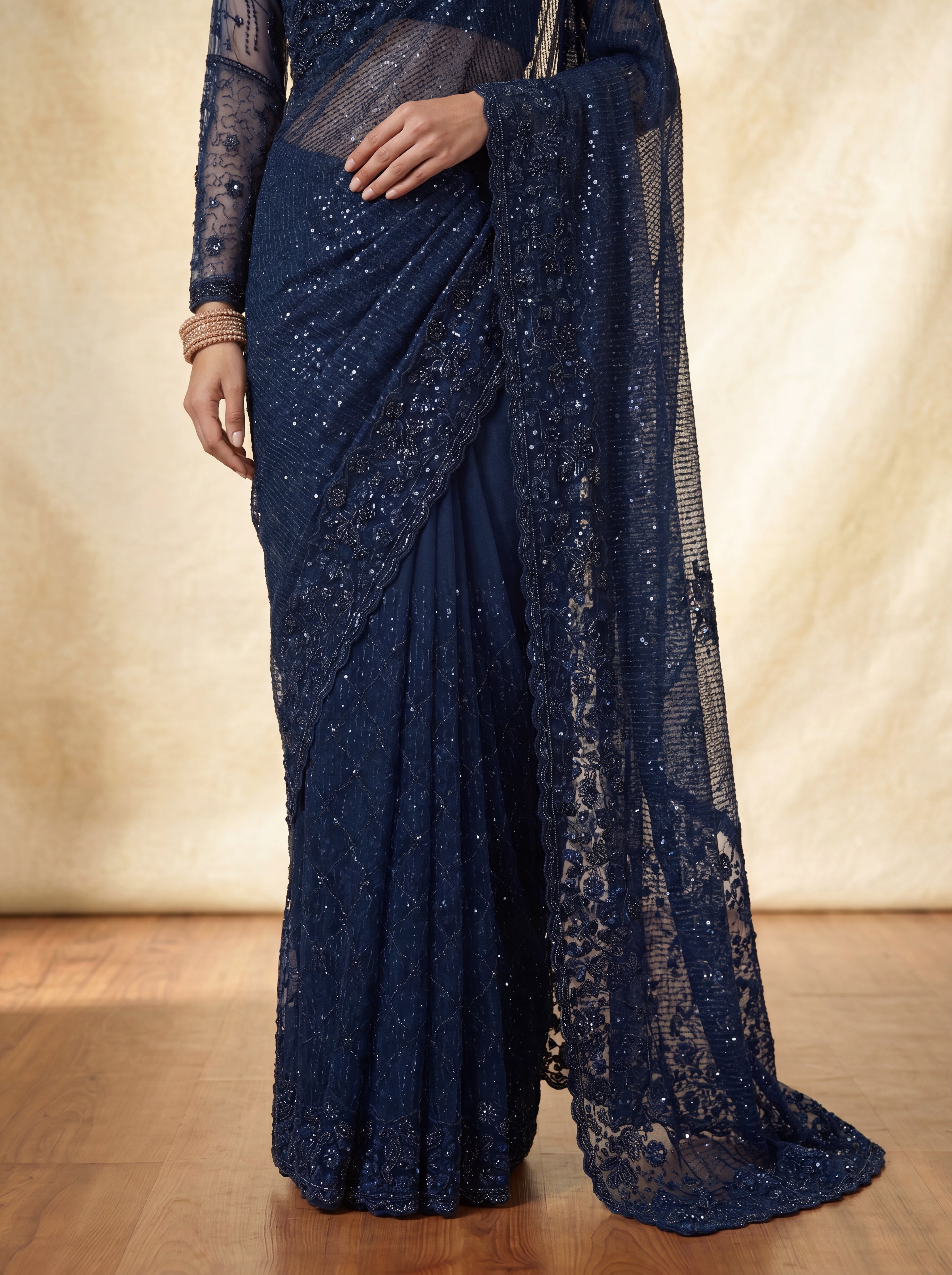 Morpichh Luxe Net Saree with Sequins, Beads & Embroidered Work