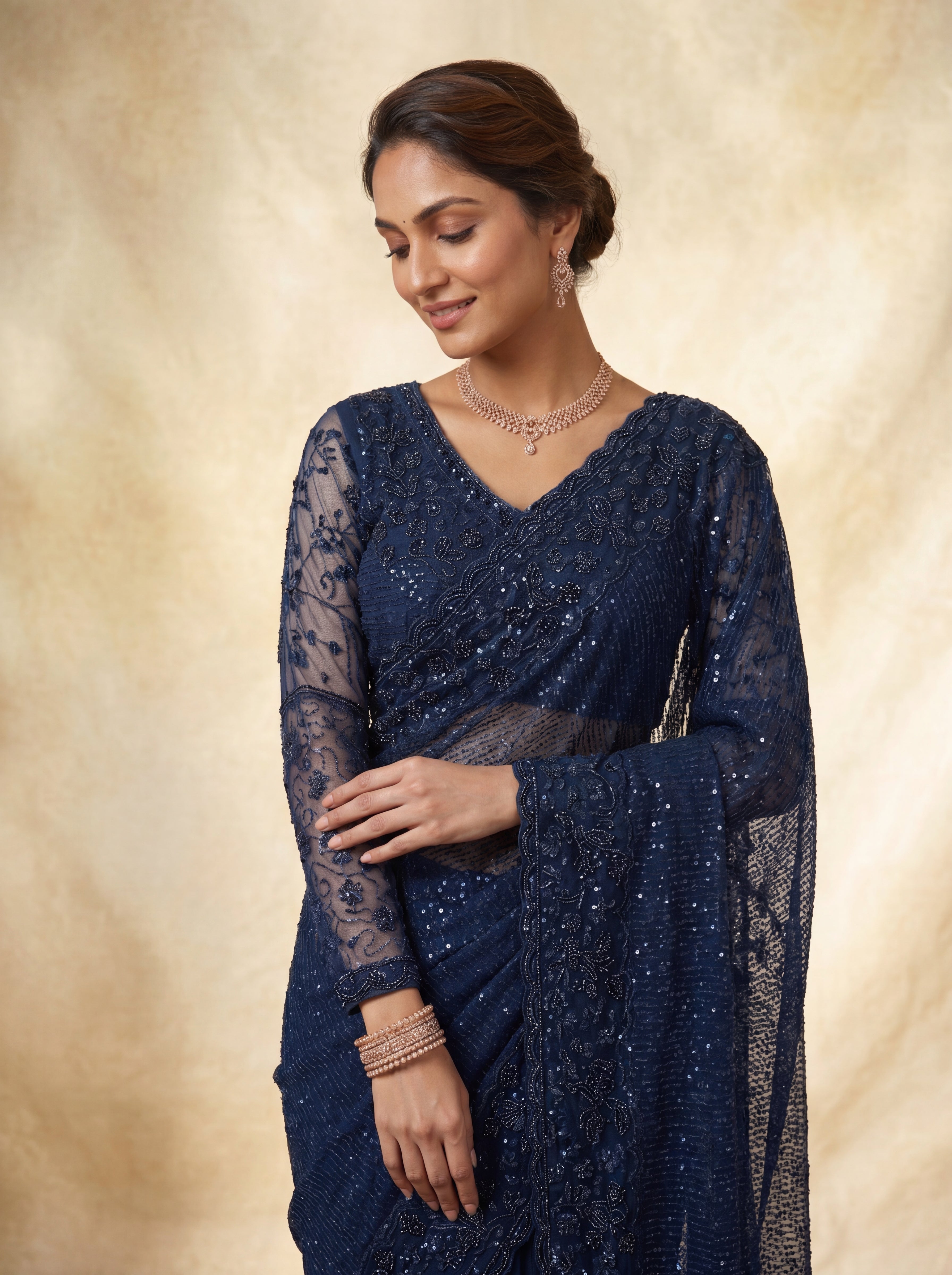 Morpichh Luxe Net Saree with Sequins, Beads & Embroidered Work