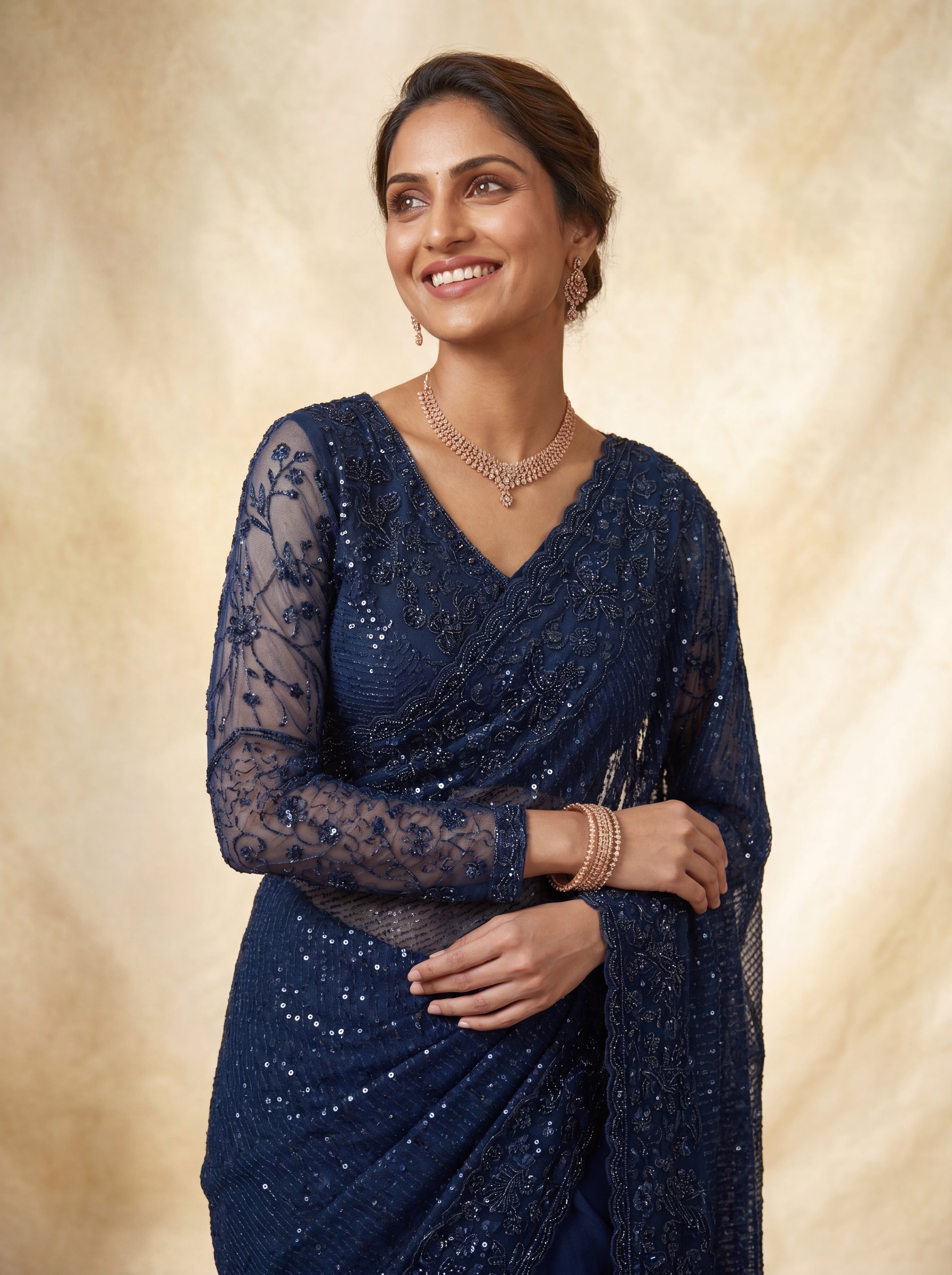 Morpichh Luxe Net Saree with Sequins, Beads & Embroidered Work