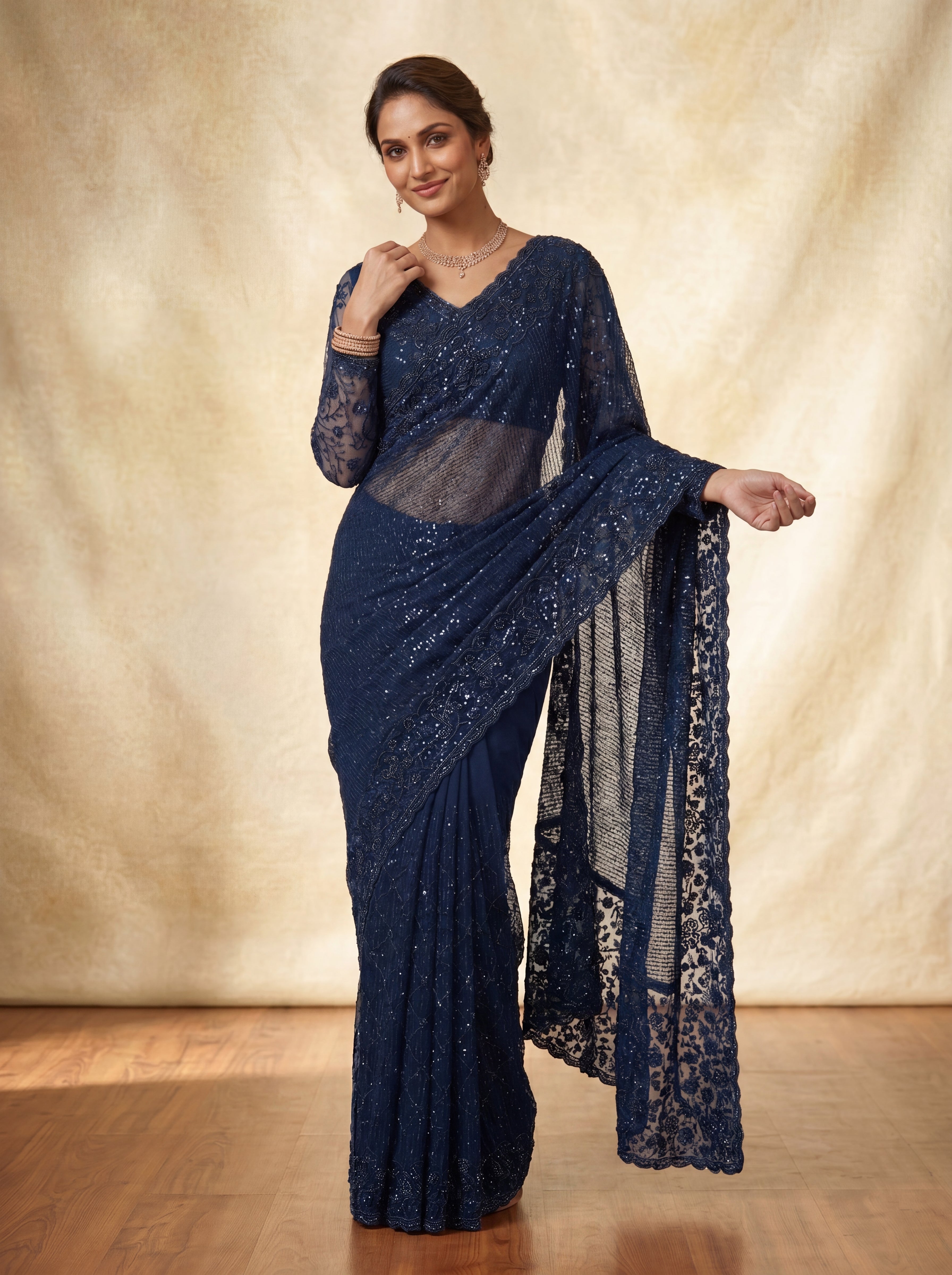 Morpichh Luxe Net Saree with Sequins, Beads & Embroidered Work