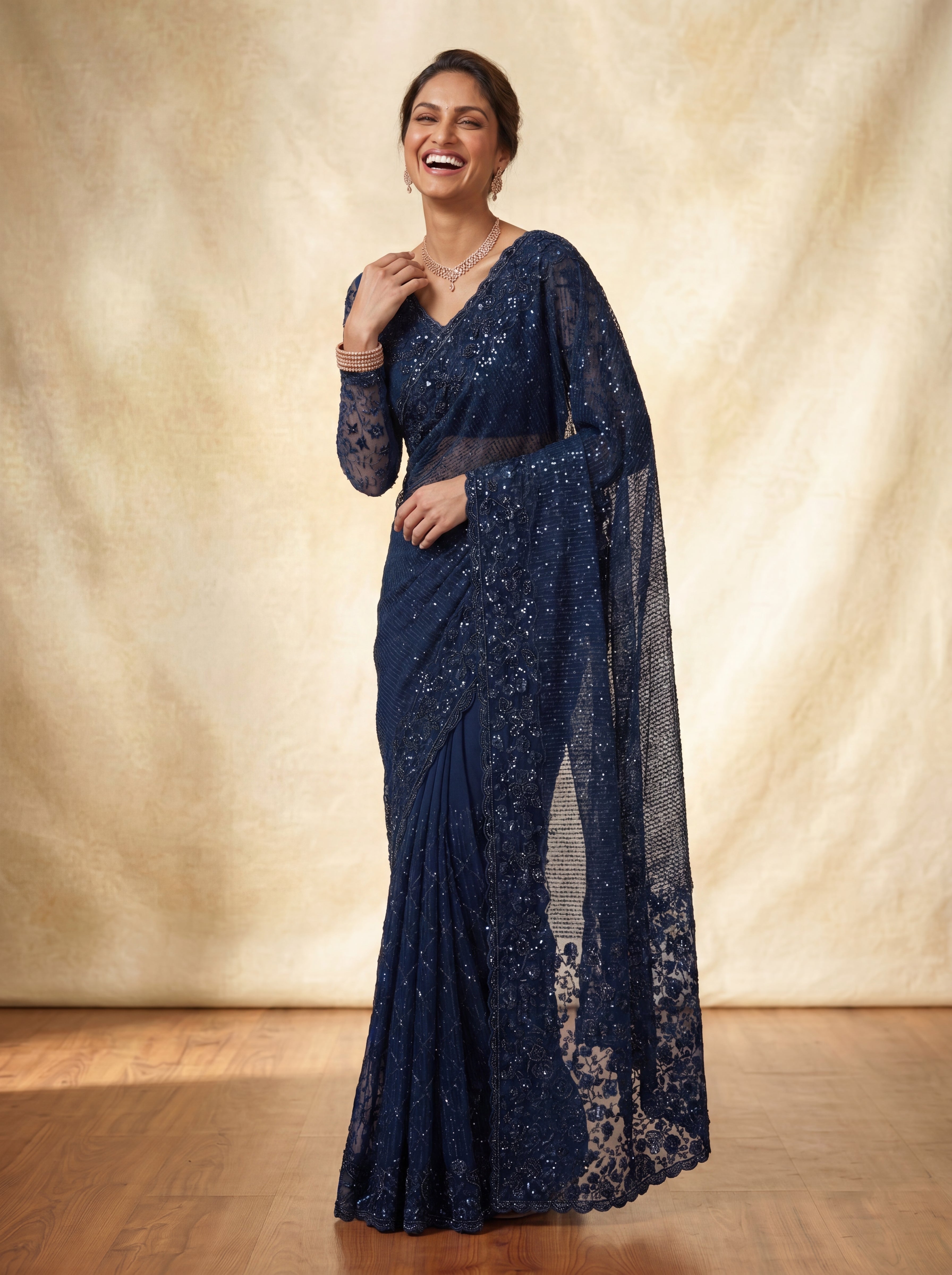Morpichh Luxe Net Saree with Sequins, Beads & Embroidered Work