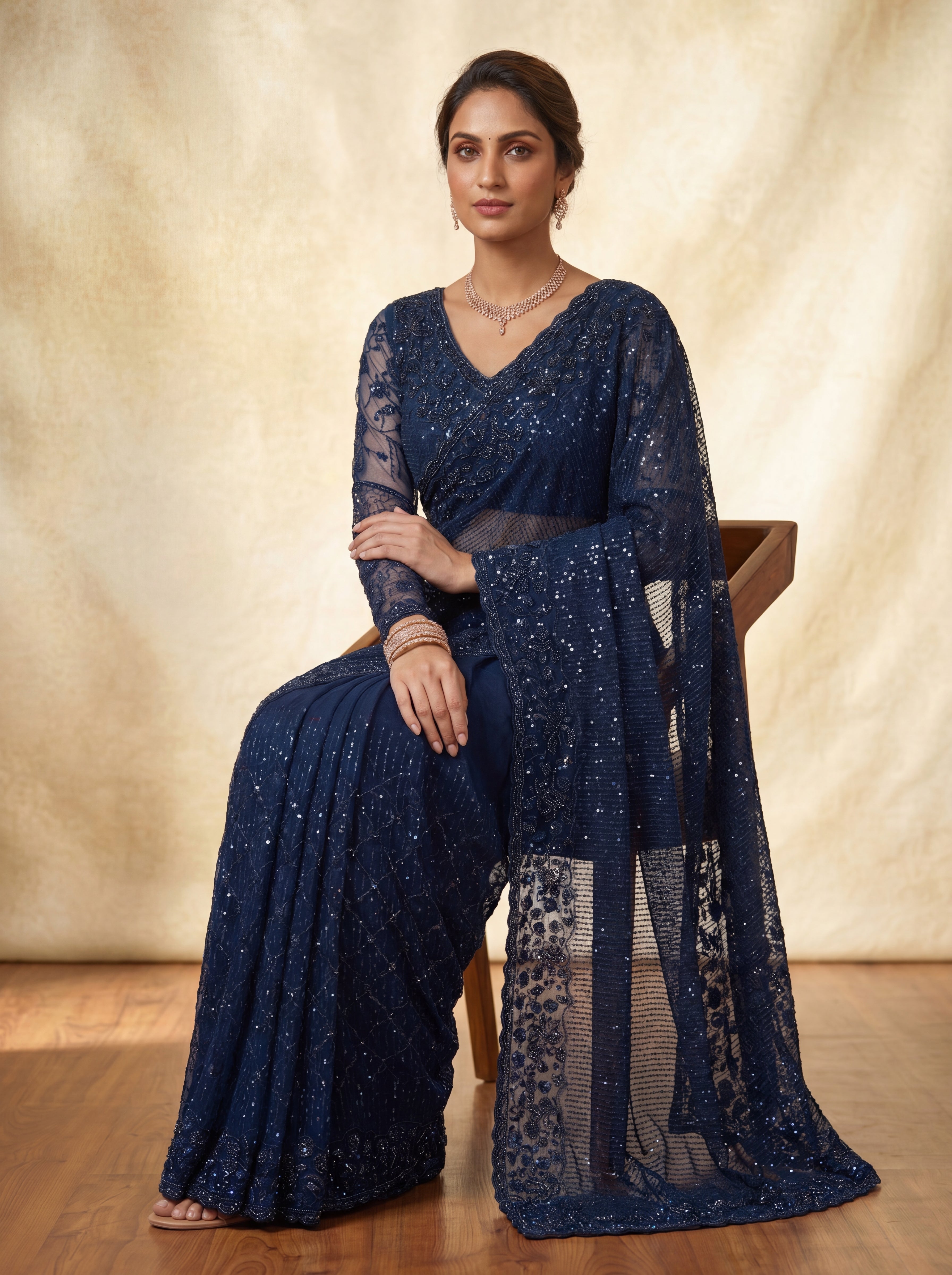 Morpichh Luxe Net Saree with Sequins, Beads & Embroidered Work