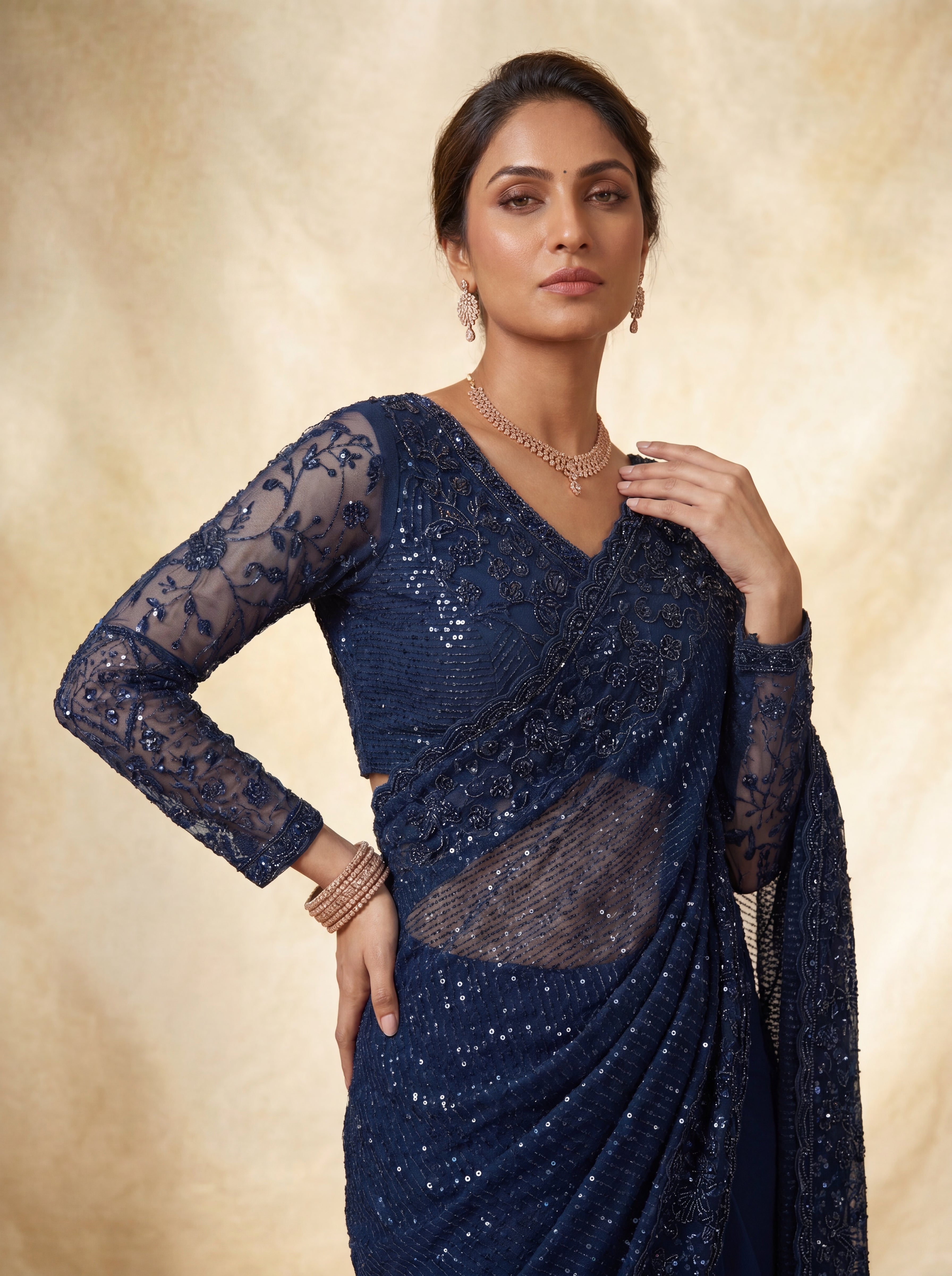 Morpichh Luxe Net Saree with Sequins, Beads & Embroidered Work