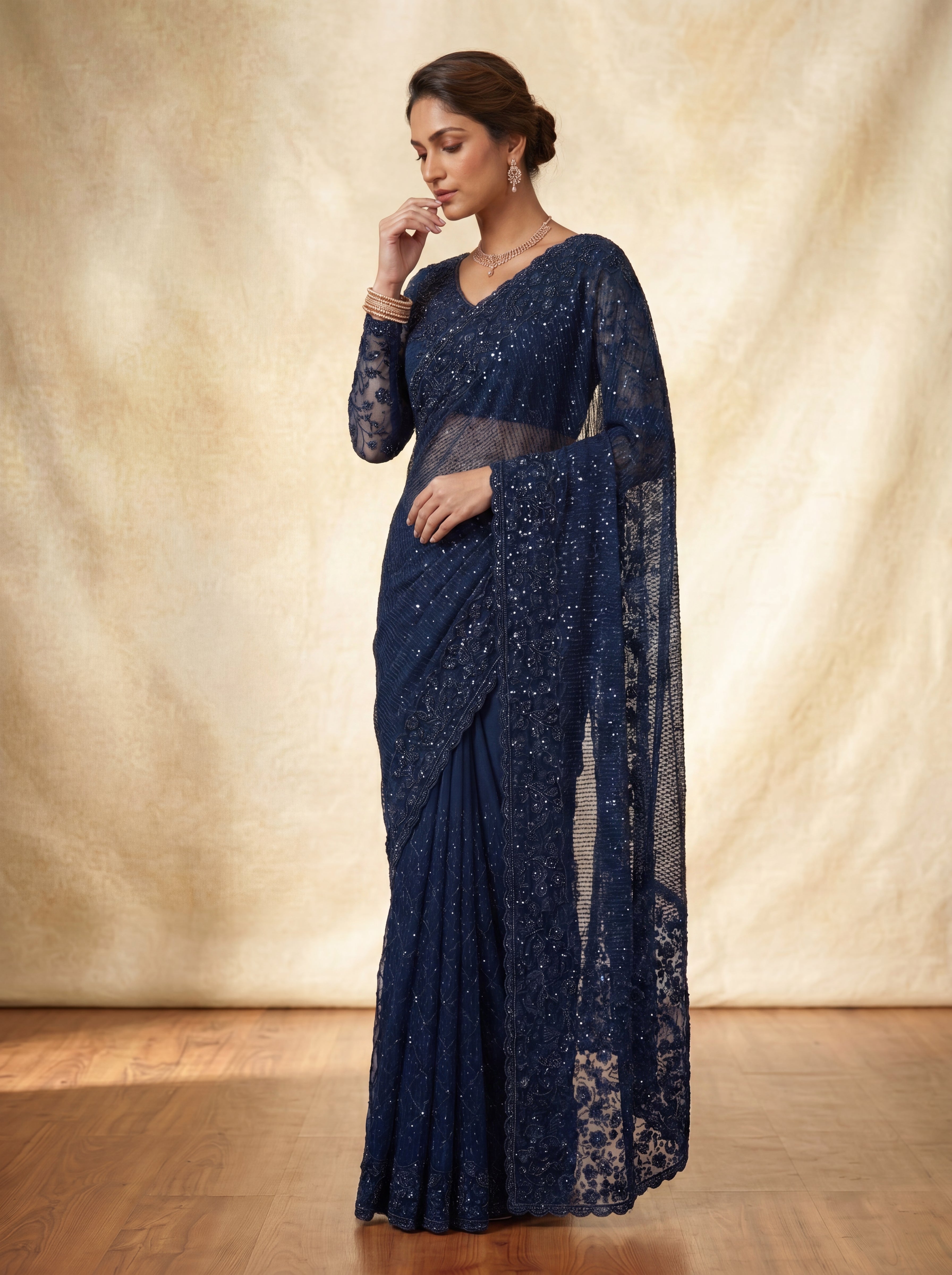 Morpichh Luxe Net Saree with Sequins, Beads & Embroidered Work