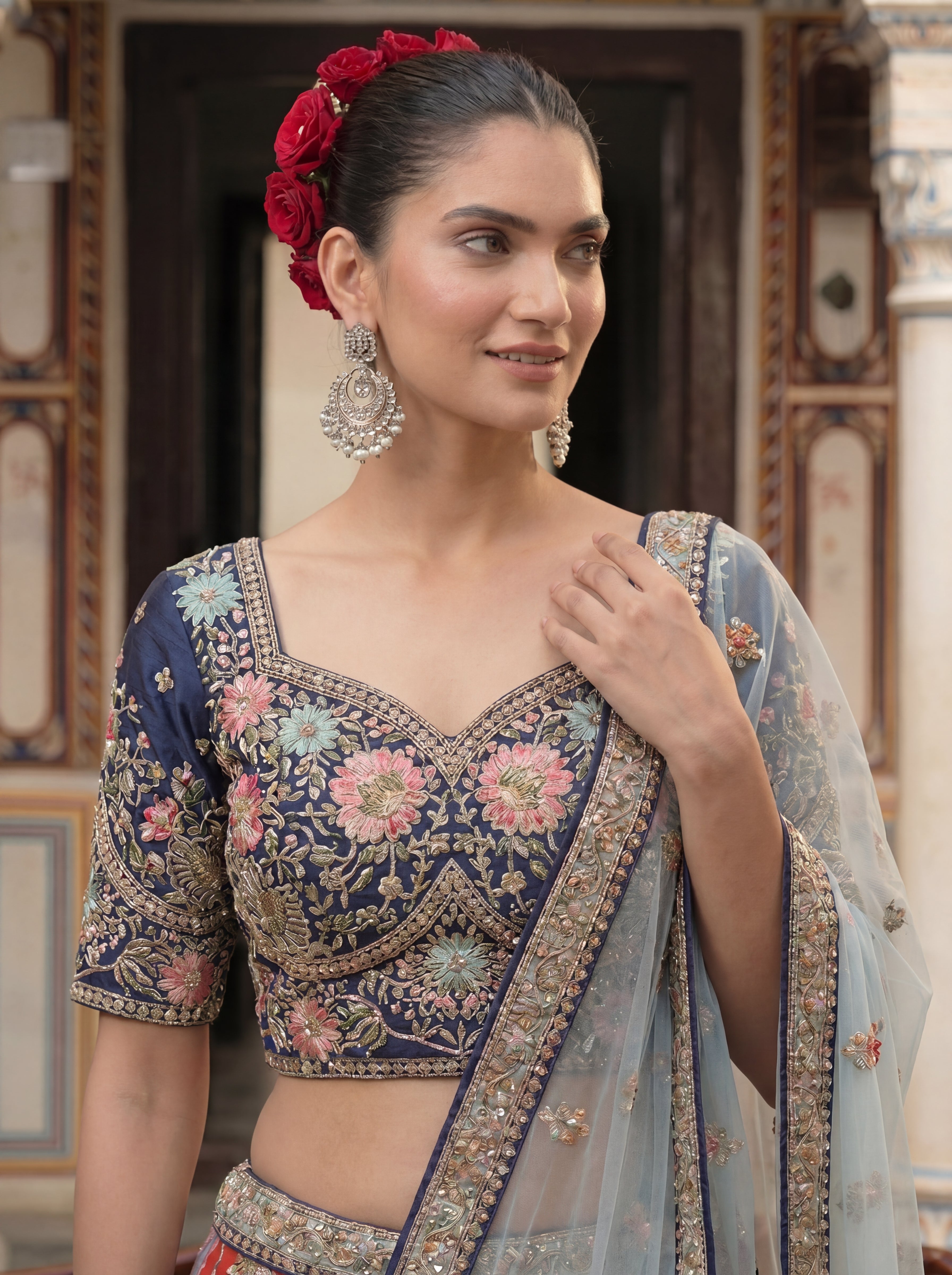 Multicolor Viscose Embroidered Bridal Lehenga Choli Set
