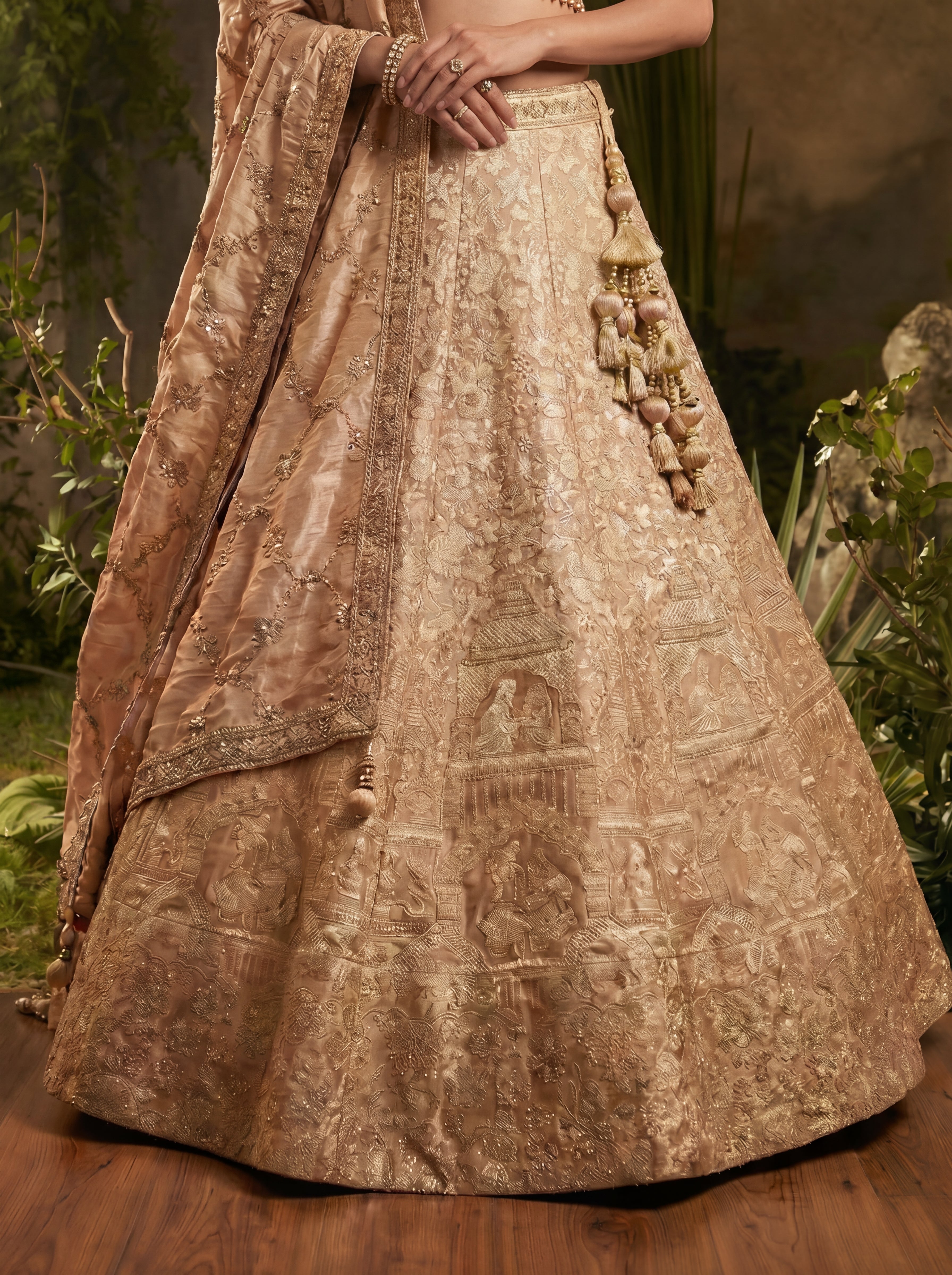 Champagne Gold Viscose Jacquard Weaving Bridal Lehenga Choli